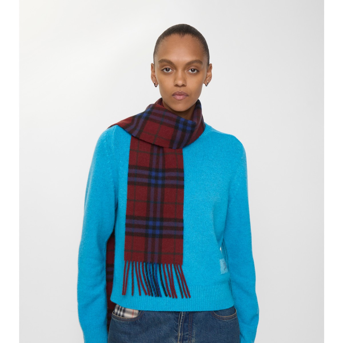  Check Narrow Cashmere Scarf