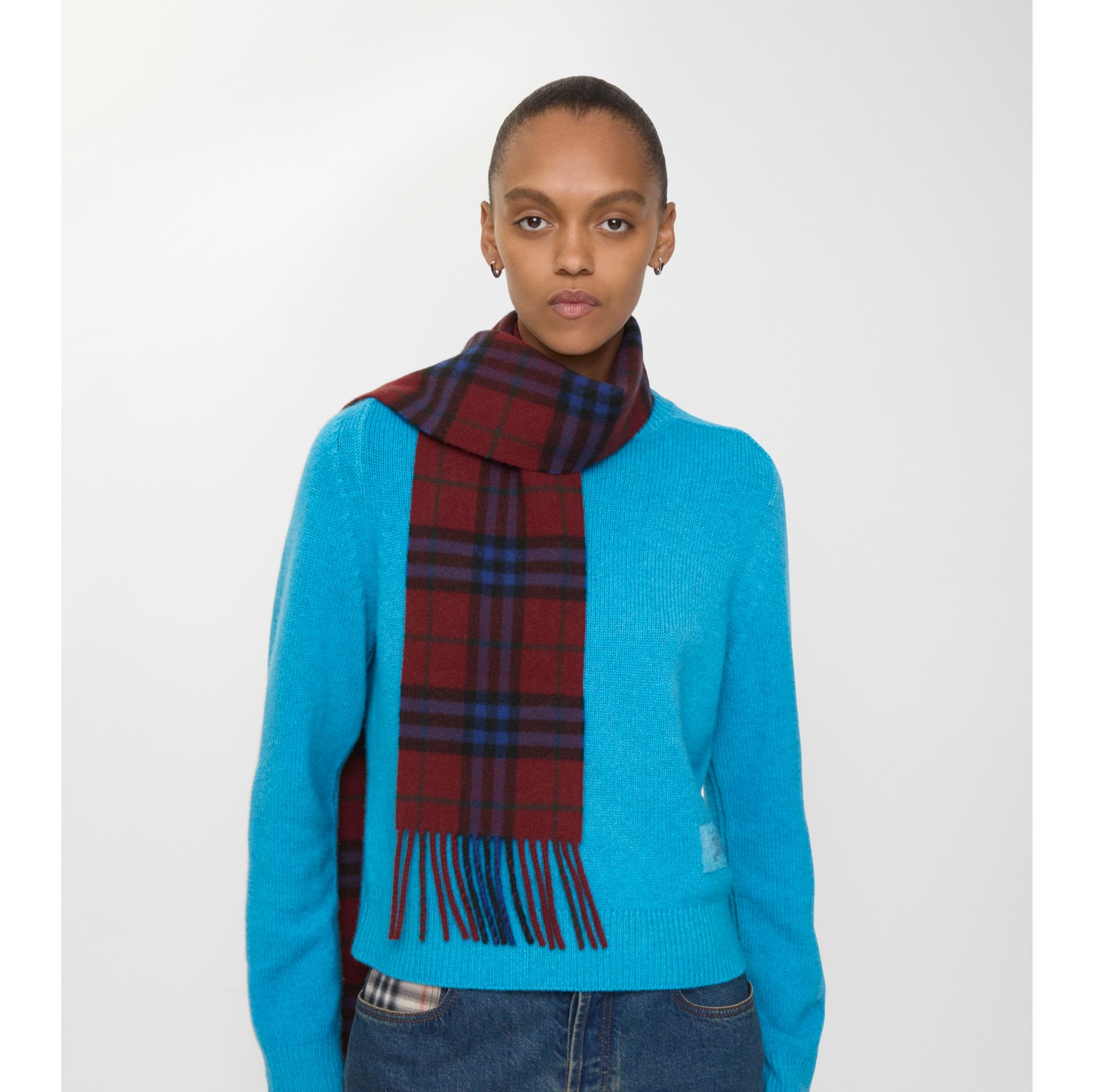 Narrow Check Cashmere Scarf