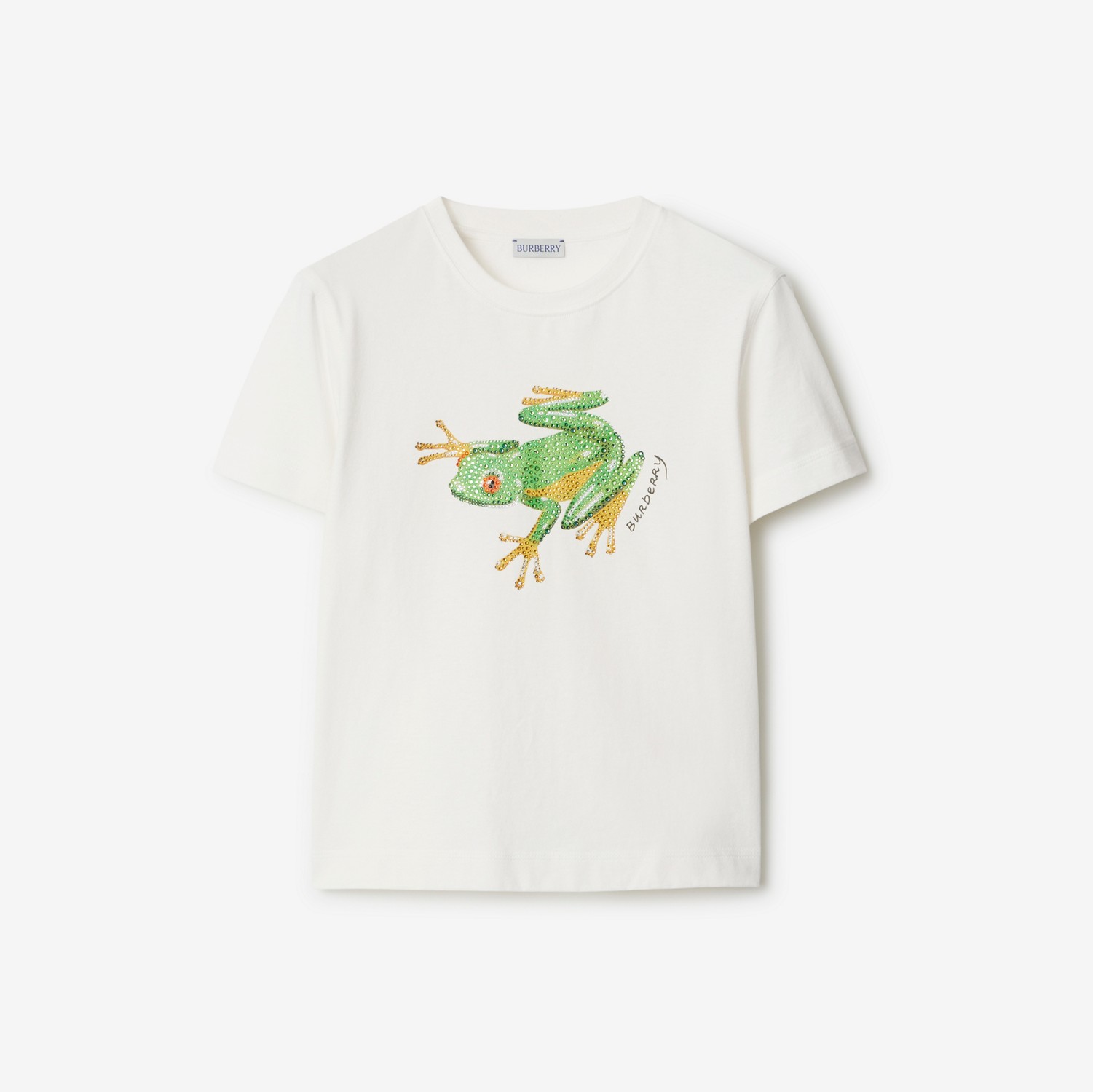 Kastiges Baumwoll-T-Shirt mit Froschmotiv und Kristallen