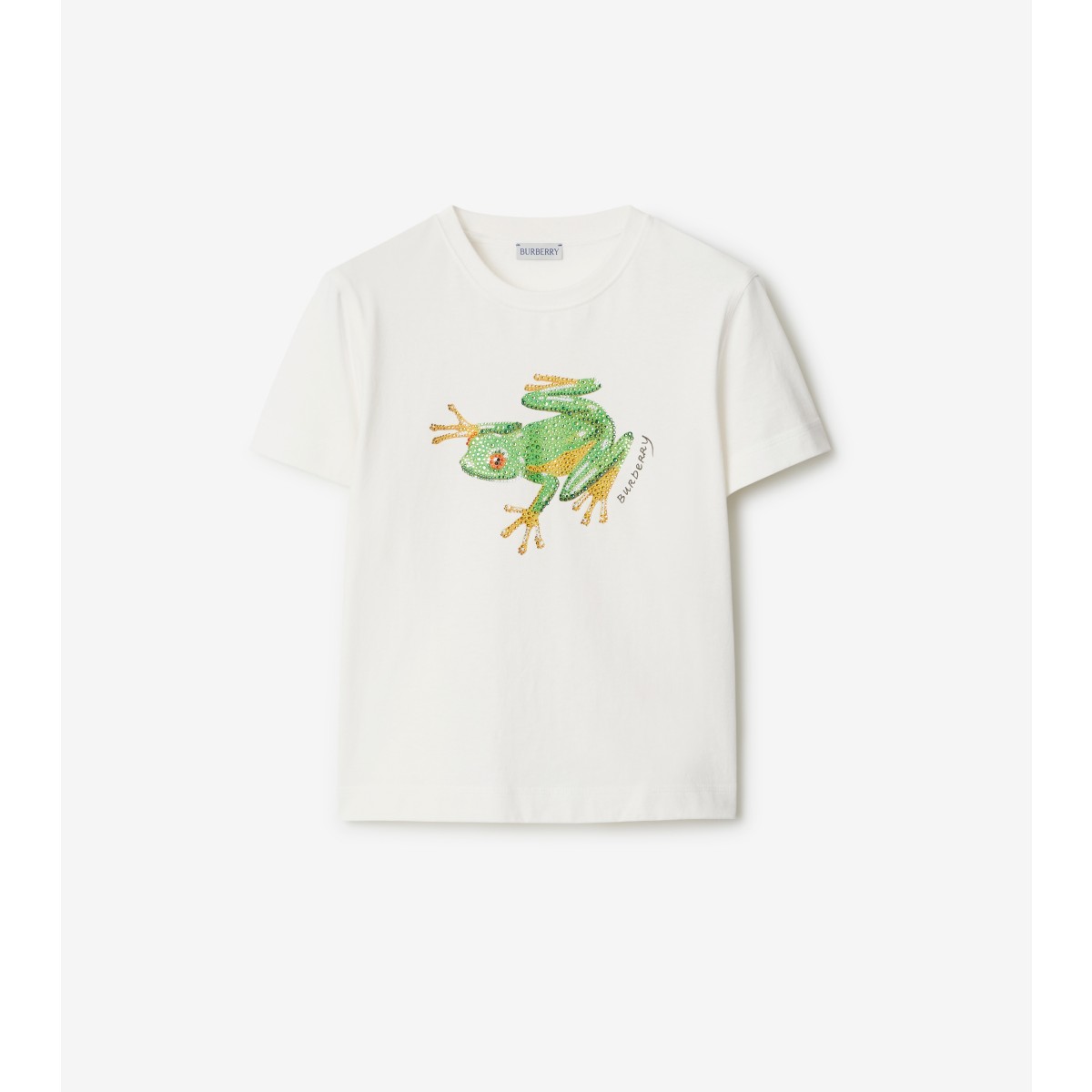Burberry Boxy Crystal Frog Cotton T-shirt In Salt