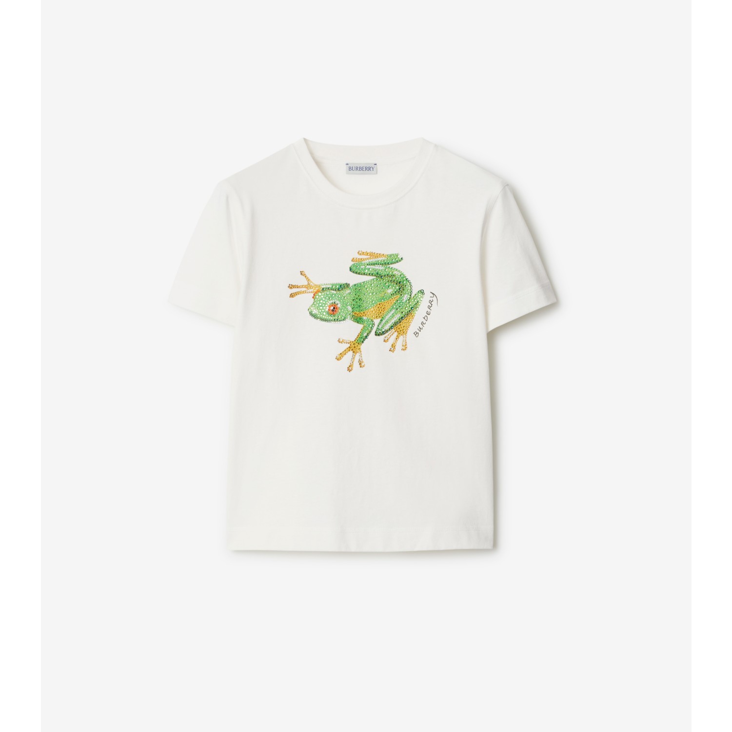 Boxy Crystal Frog Cotton T-shirt in Salt - Women, Linen | Burberry® Official
