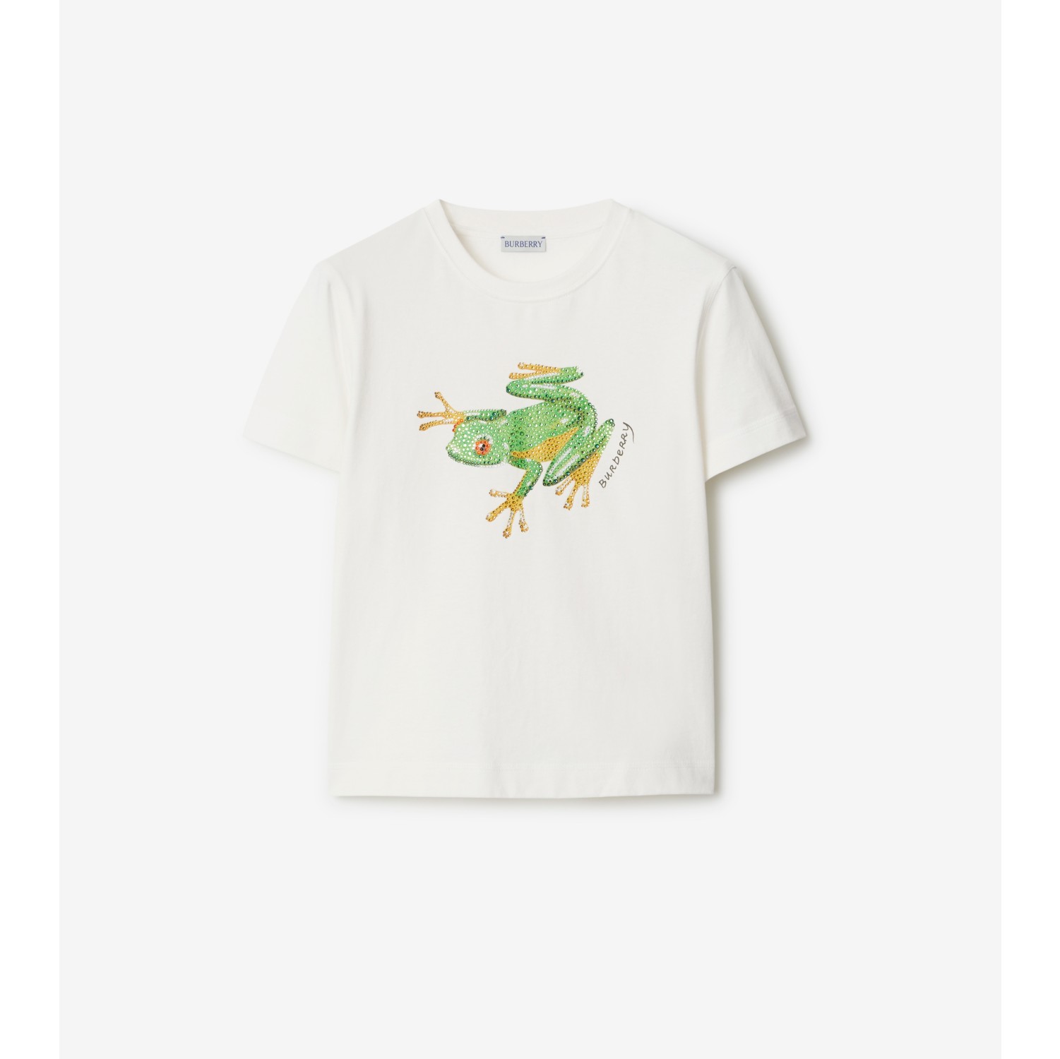 T-shirt boxy en coton à imprimé grenouille avec cristaux