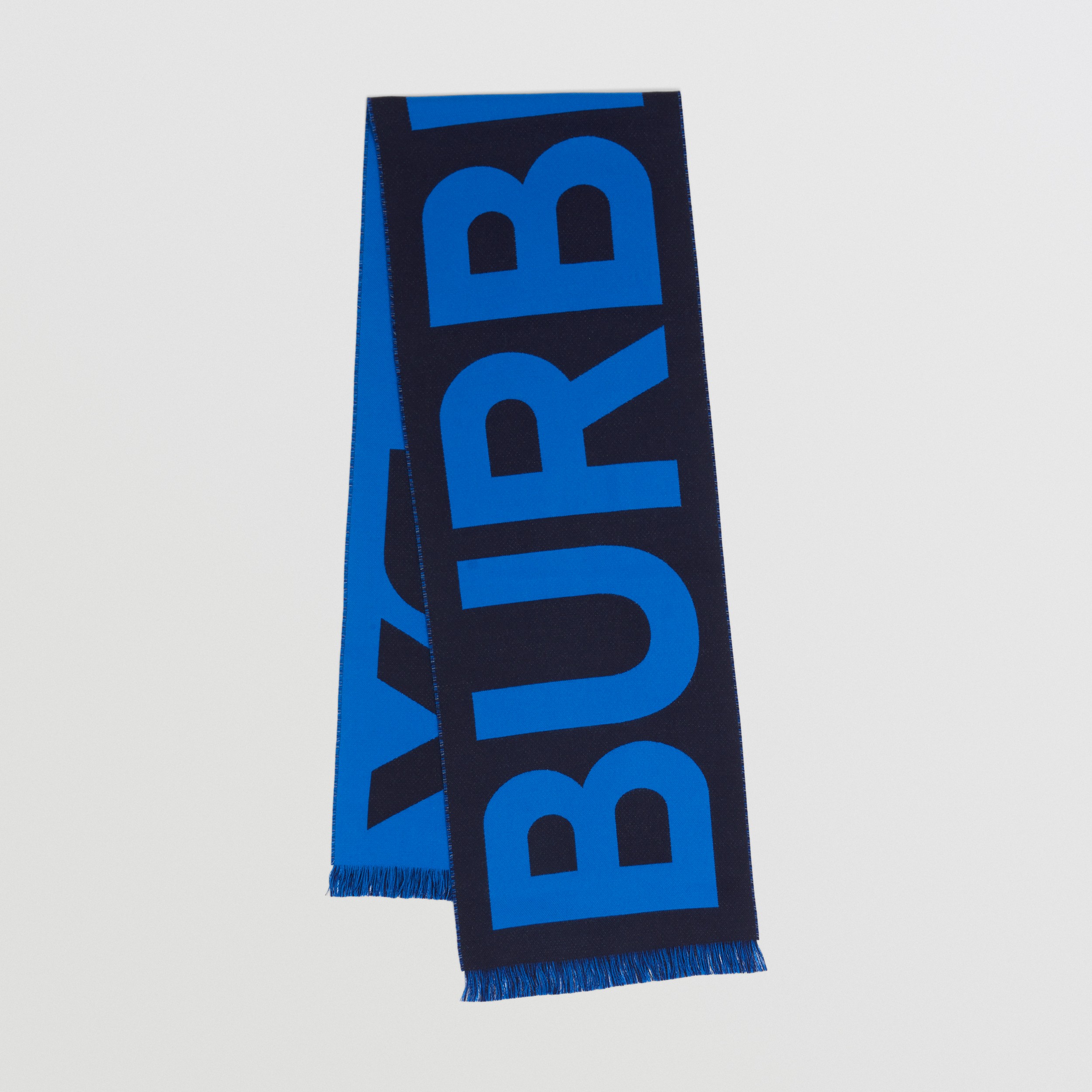 Cachecol de lã com logotipo em jacquard (Azul Grafite Escuro) | Burberry® oficial - 1