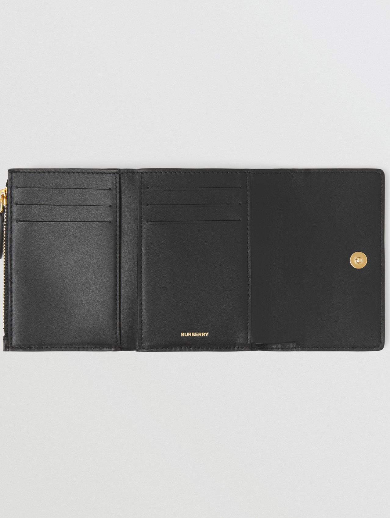Small Check E-canvas and Leather Folding Wallet in Black