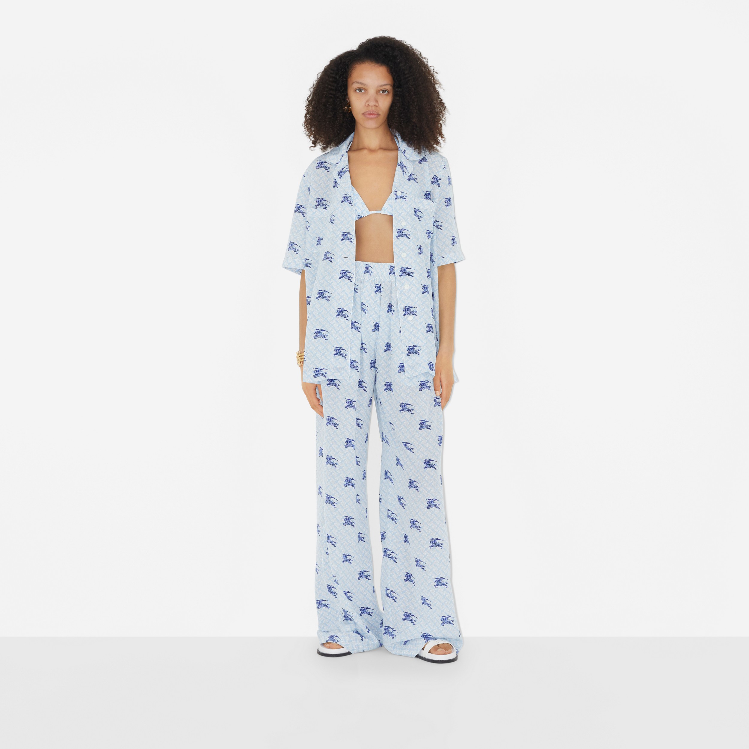 Chemise pyjama en soie Monogram avec EKD (Marine) - Femme | Site officiel Burberry® - 2