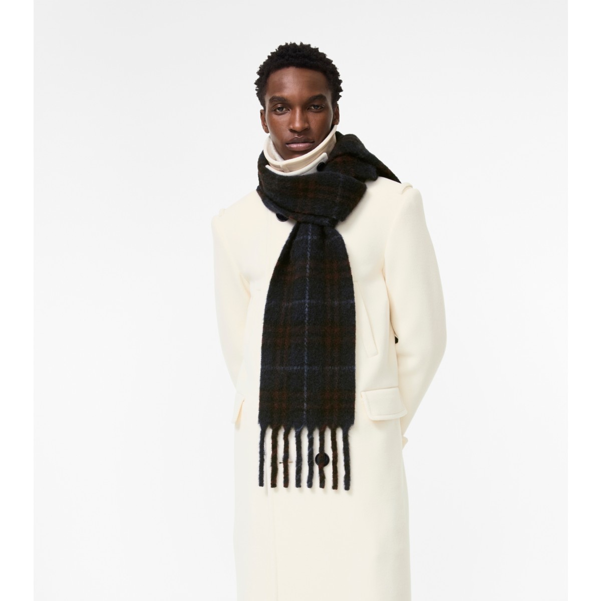  Check Narrow Alpaca Wool Blend Scarf