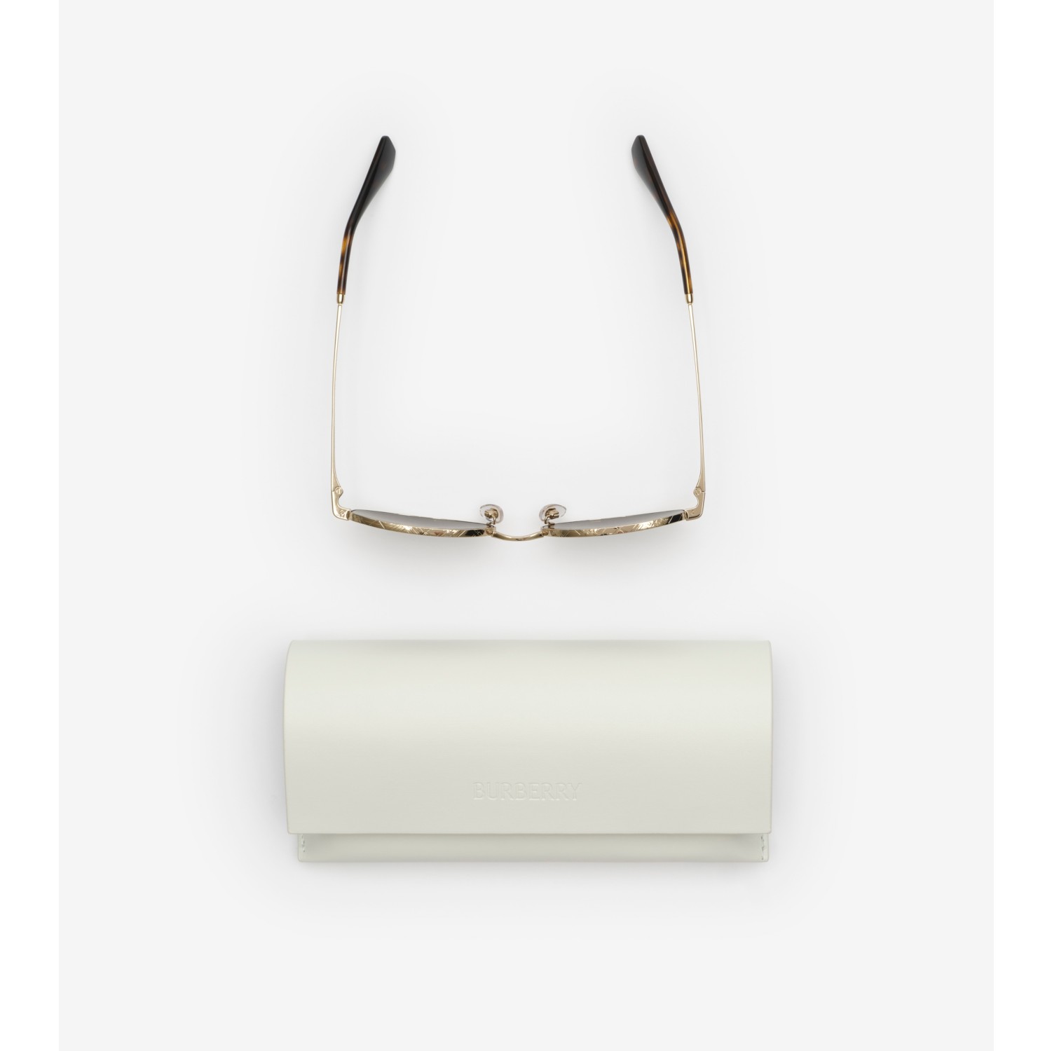 Metal Check Oval Sunglasses in Light gold