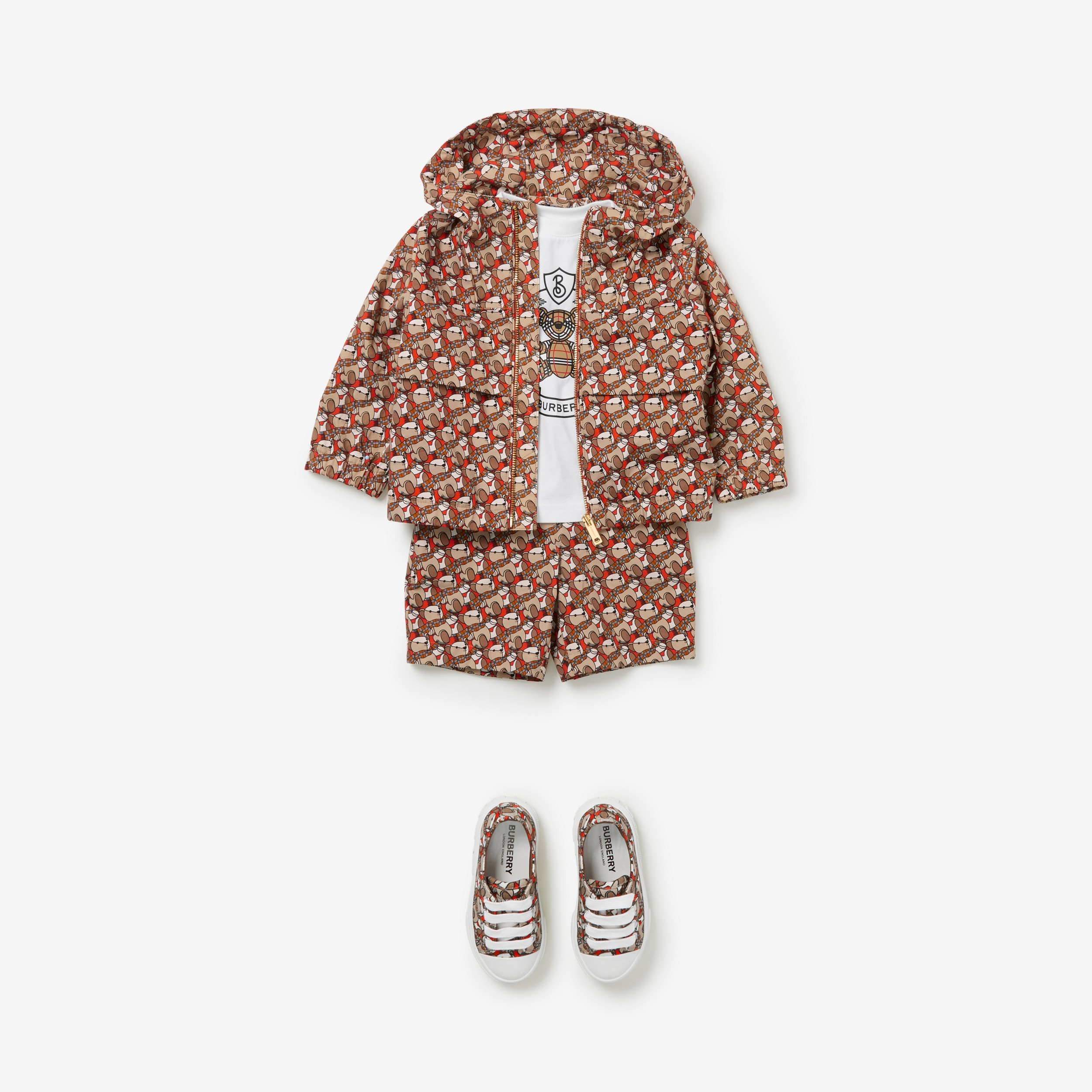 Thomas Bear Print Cotton Hooded Jacket in Scarlet Orange - Children | Burberry® Official - 3