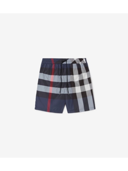 Shop Burberry Check Swim Shorts In Carbon Blue