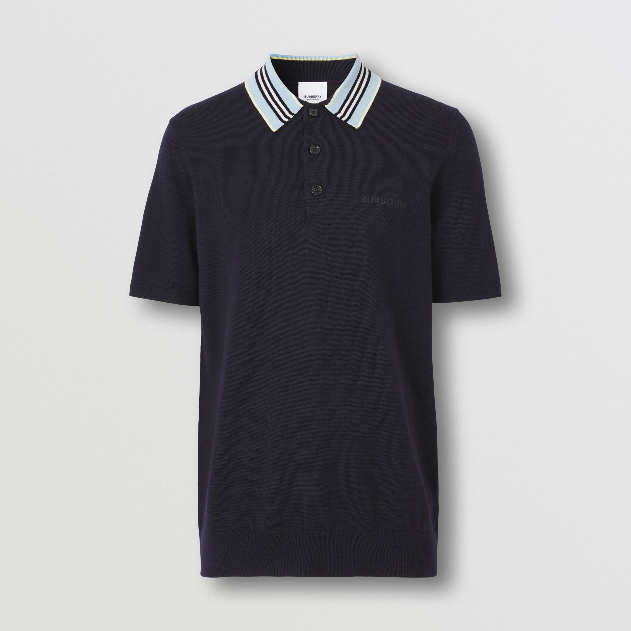 Icon Stripe Detail Wool Polo Shirt in Coal Blue - Men | Burberry® Official - 4