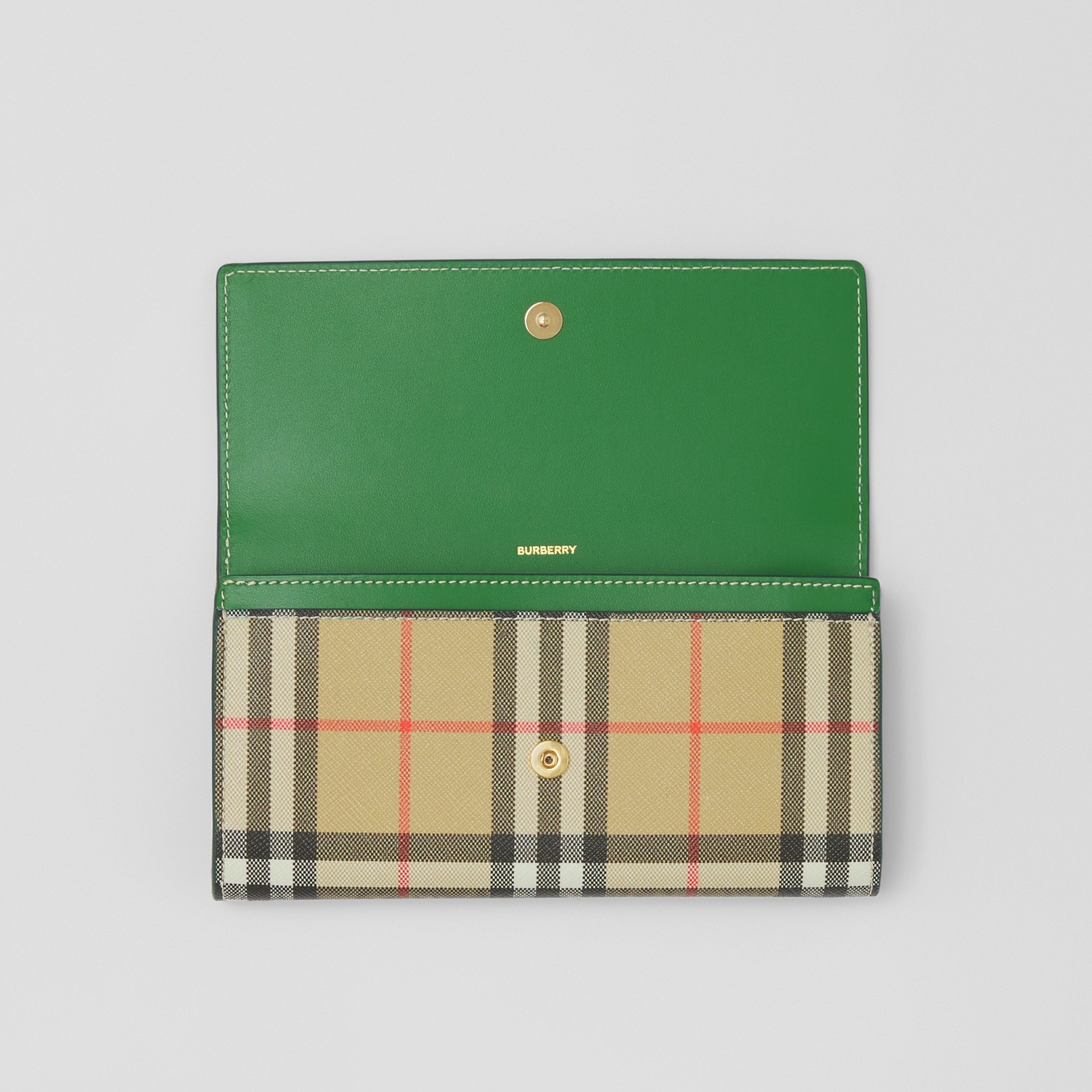 Vintage Check and Leather Continental Wallet in Archive Beige/ivy Green - Women | Burberry® Official - 3