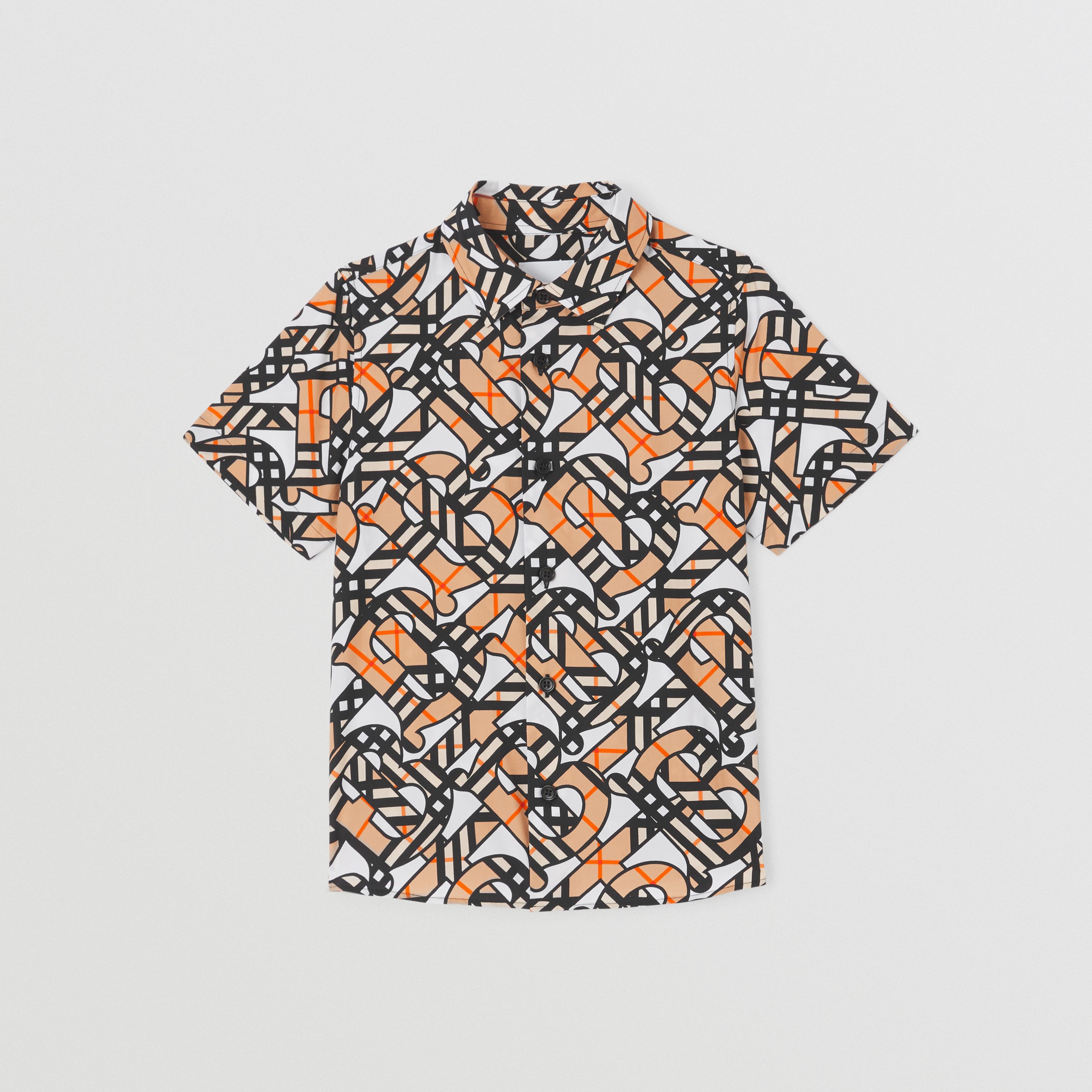 Kurzarmhemd aus Stretchbaumwolle mit Monogrammmotiv (Weiß) | Burberry® - 1