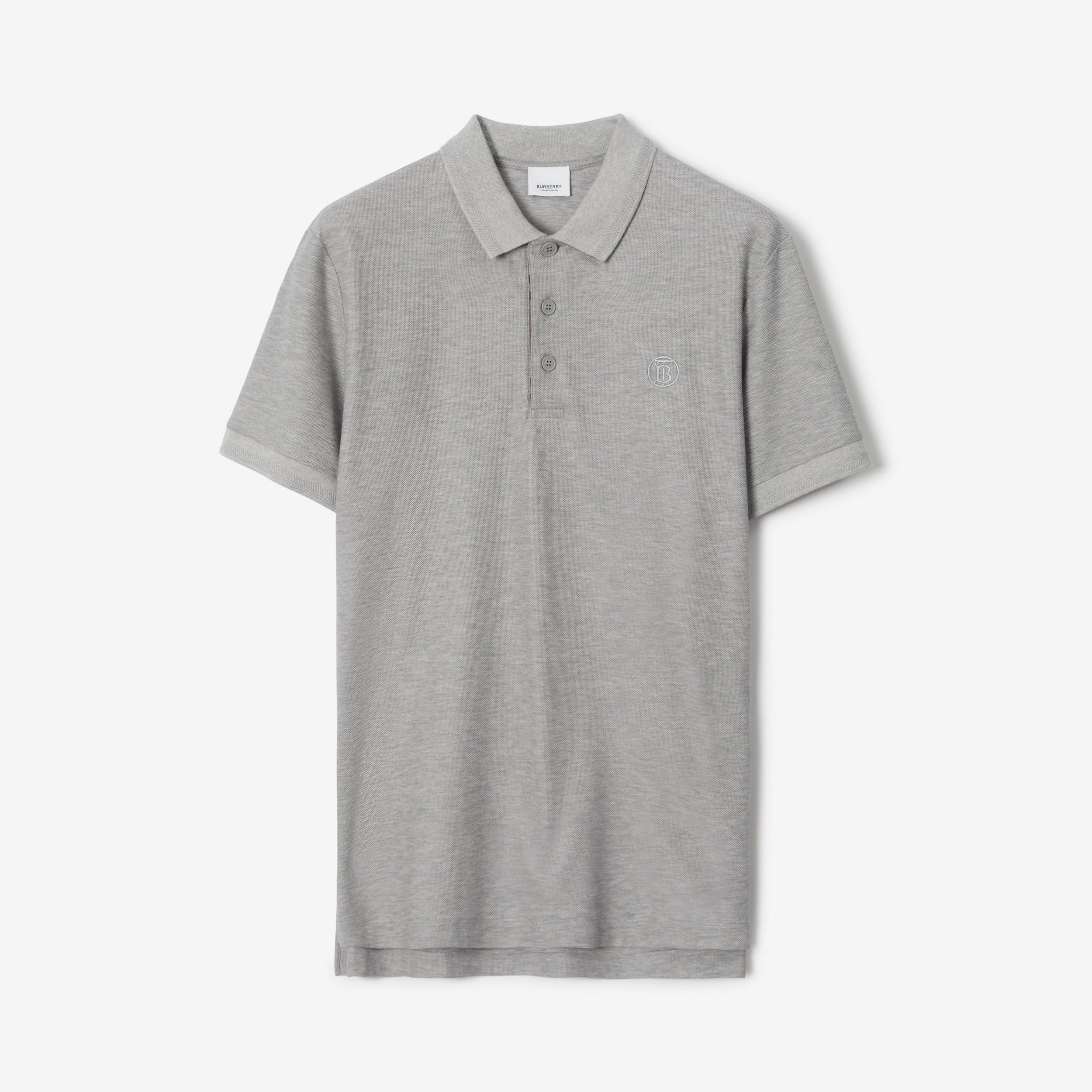 Camisa polo em algodão piquê com estampa de monograma (Cinza Claro Mesclado) - Homens | Burberry® oficial - 1