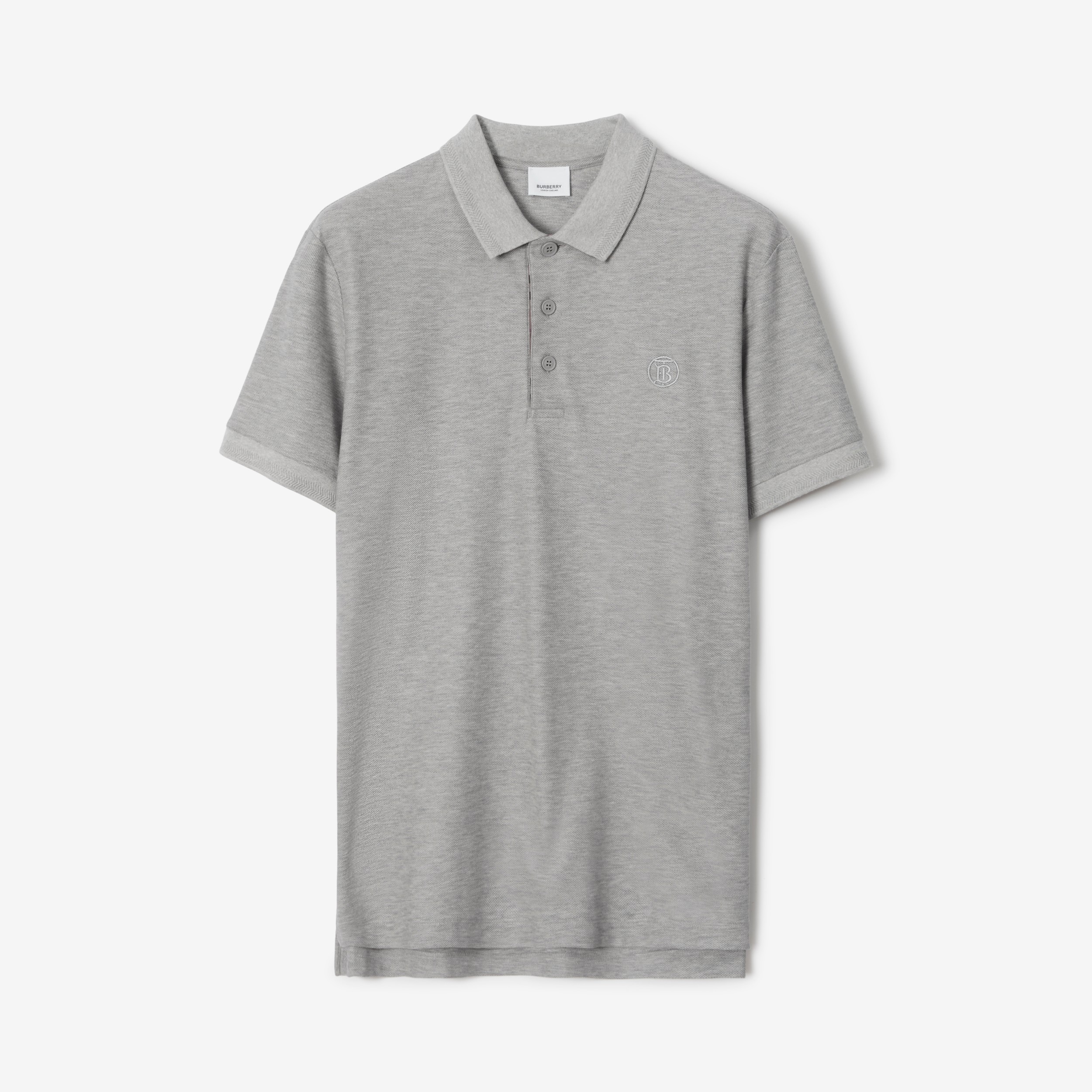 Monogram Motif Cotton Piqué Polo Shirt in Pale Grey Melange - Men | Burberry®  Official