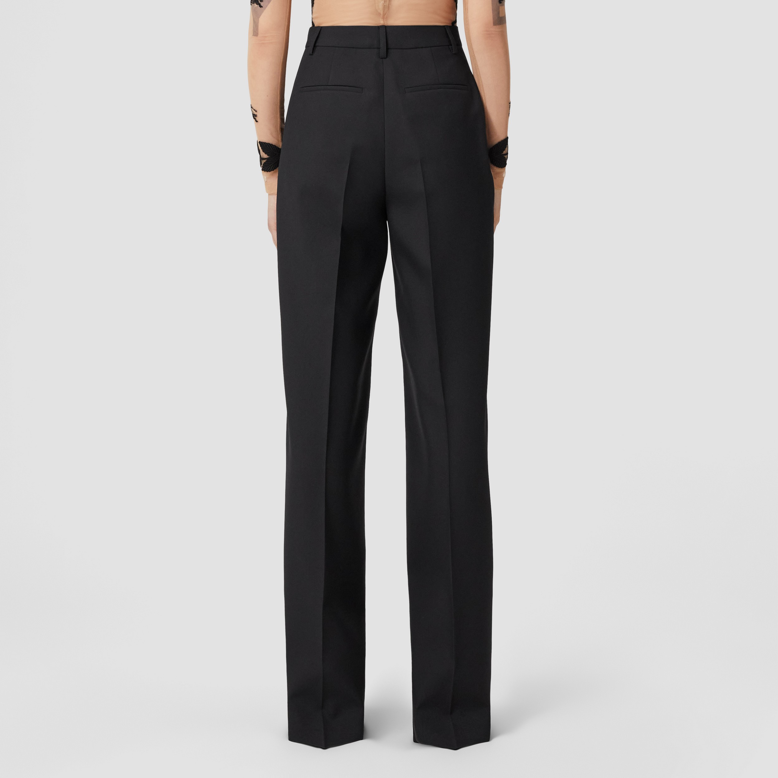 Custom Fit Pleated Wool Wide-leg Trousers in Black - Women | Burberry® Official - 3
