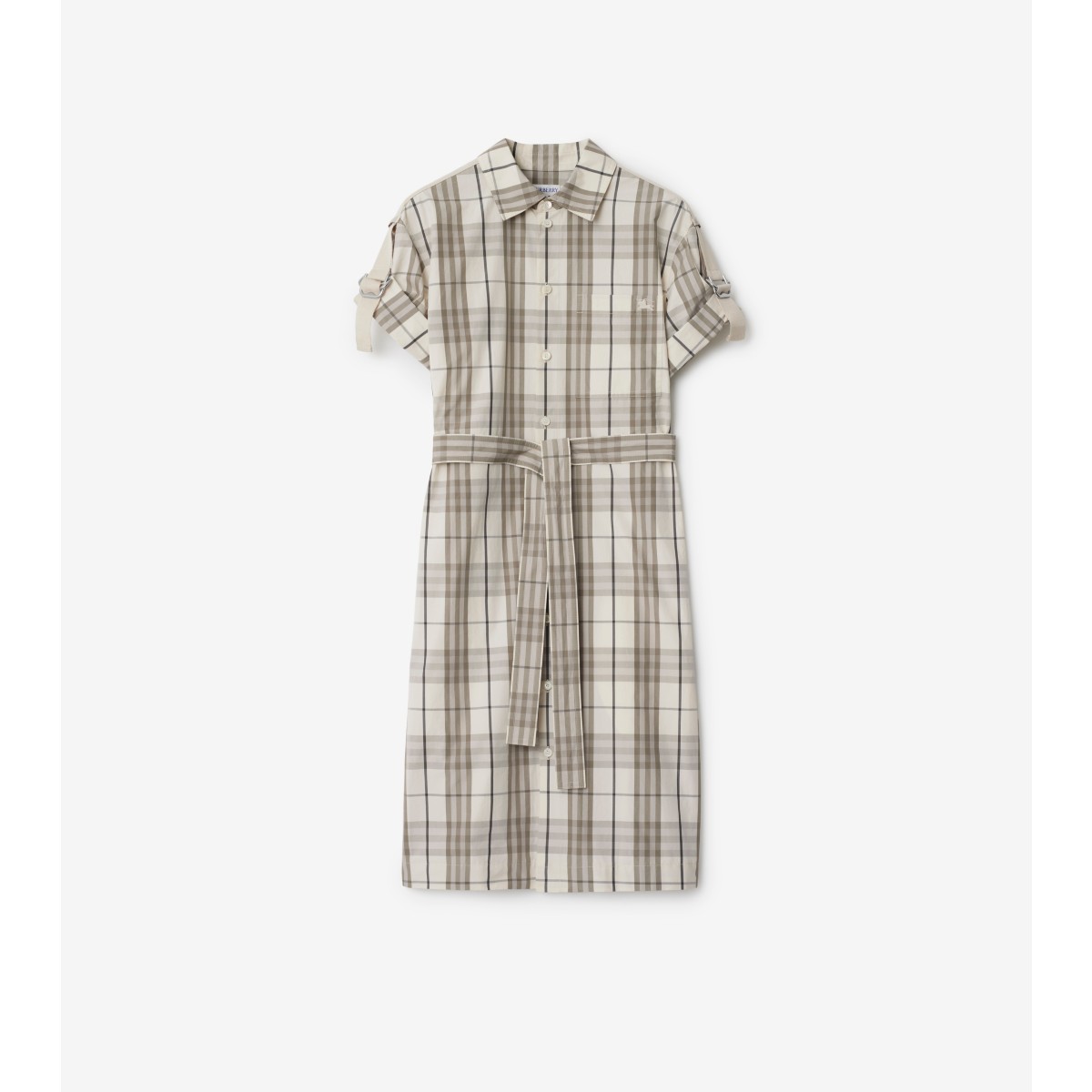 Burberry Check Buckle Short-sleeve Shirtdress In Cotton
