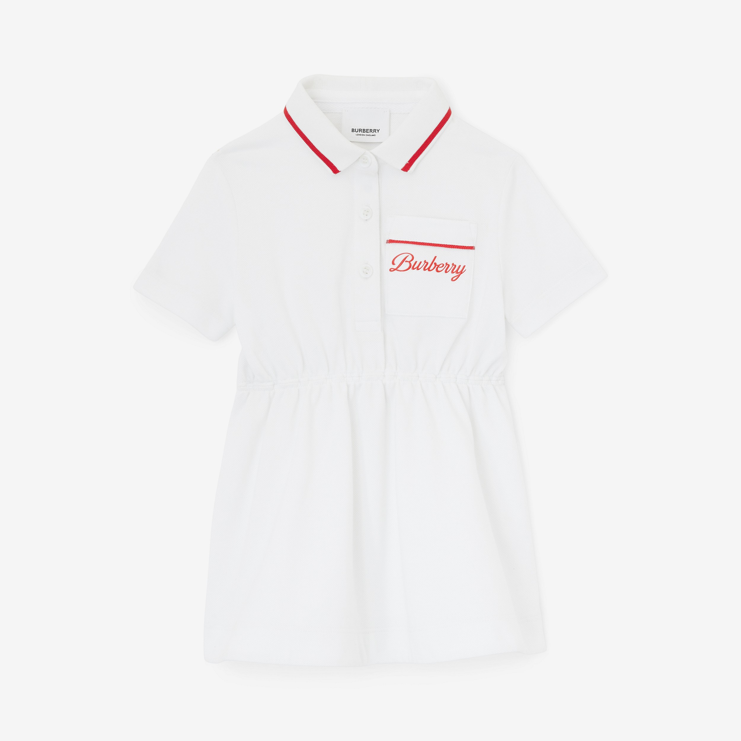 Logo Script Print Cotton Piqué Polo Shirt Dress in White - Children | Burberry® Official - 1