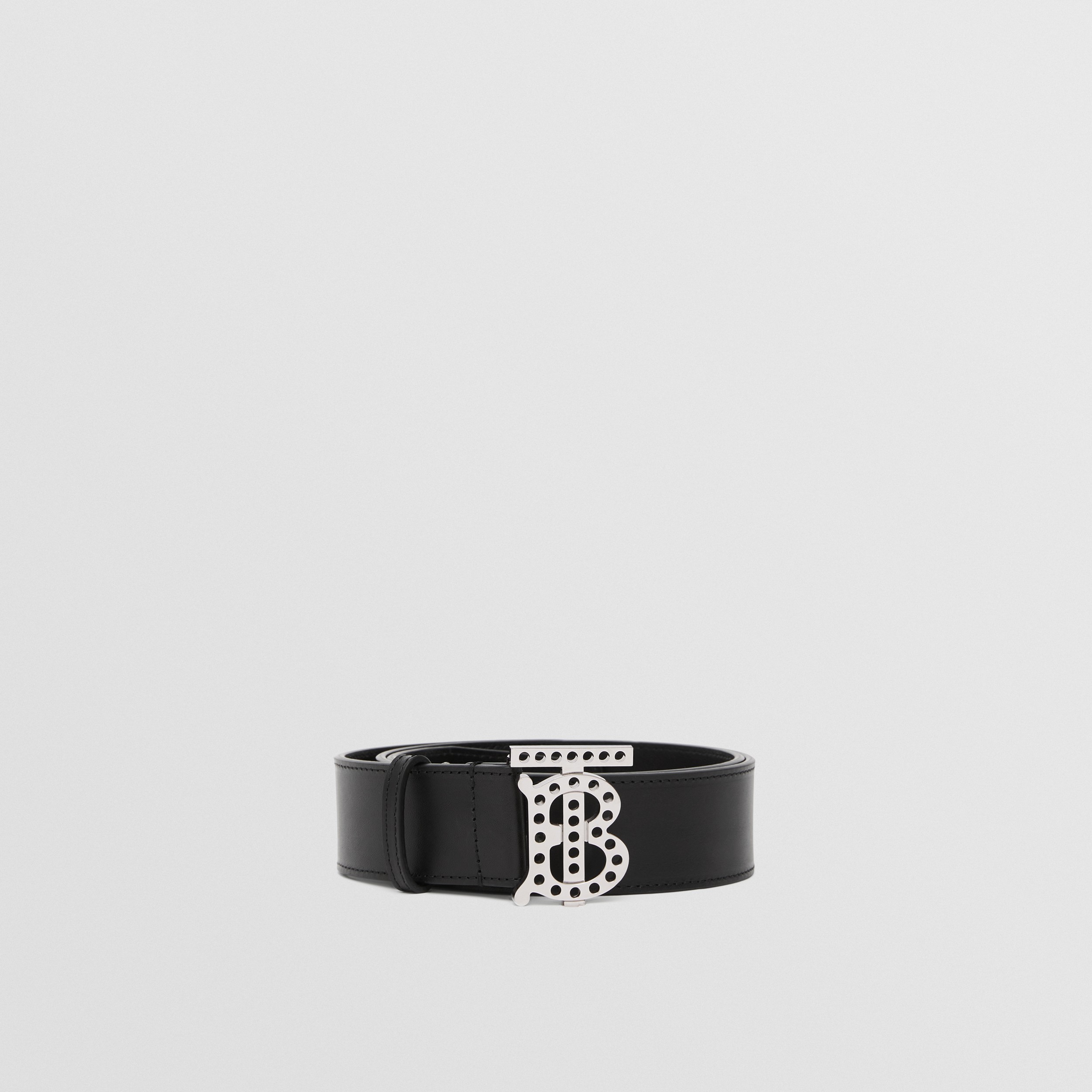 Perforated Monogram Motif Leather Belt in Black | Burberry® Official - 4