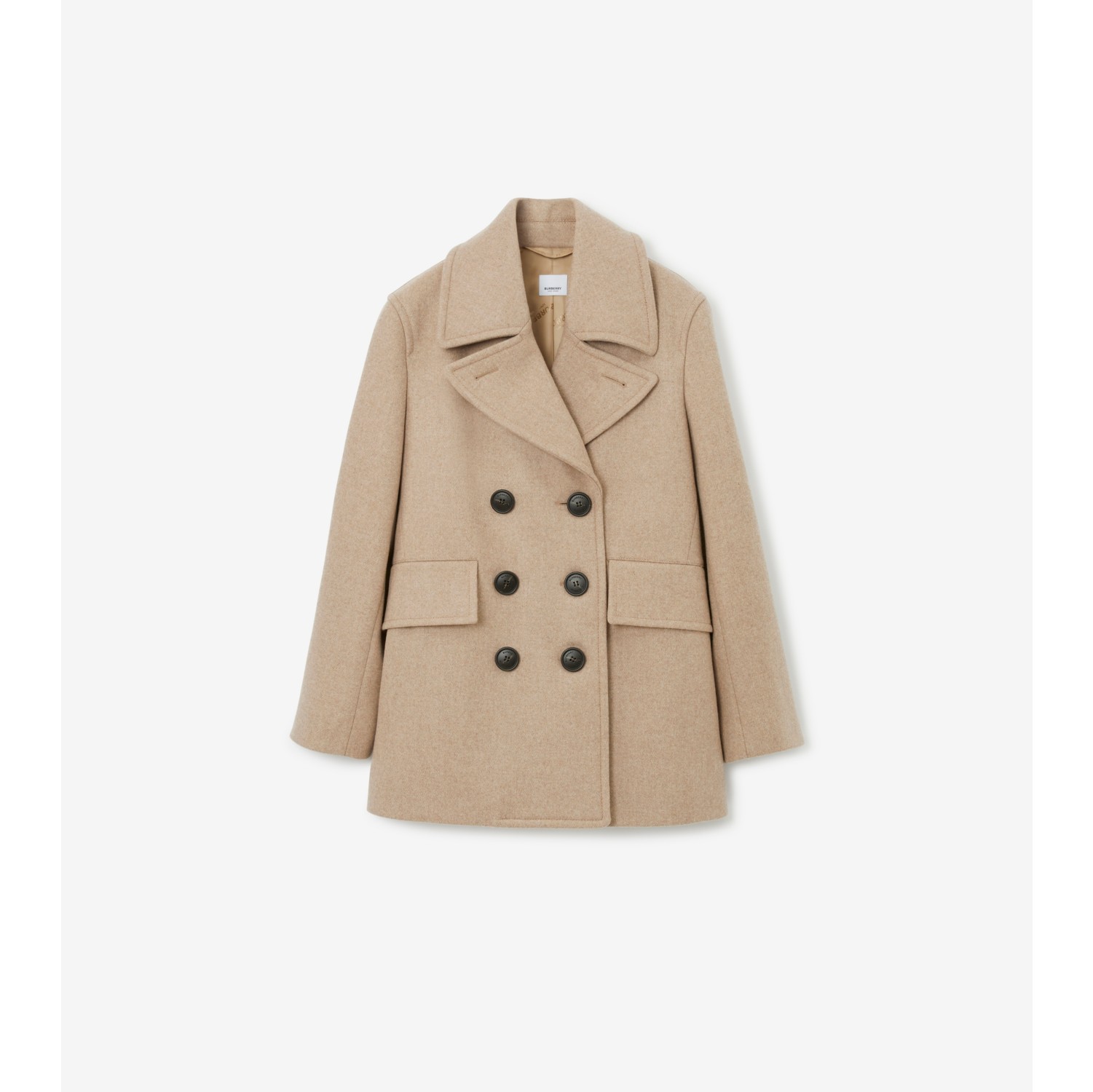 Wool Pea Coat in Beige melange - Women, Cashmere | Burberry® Official