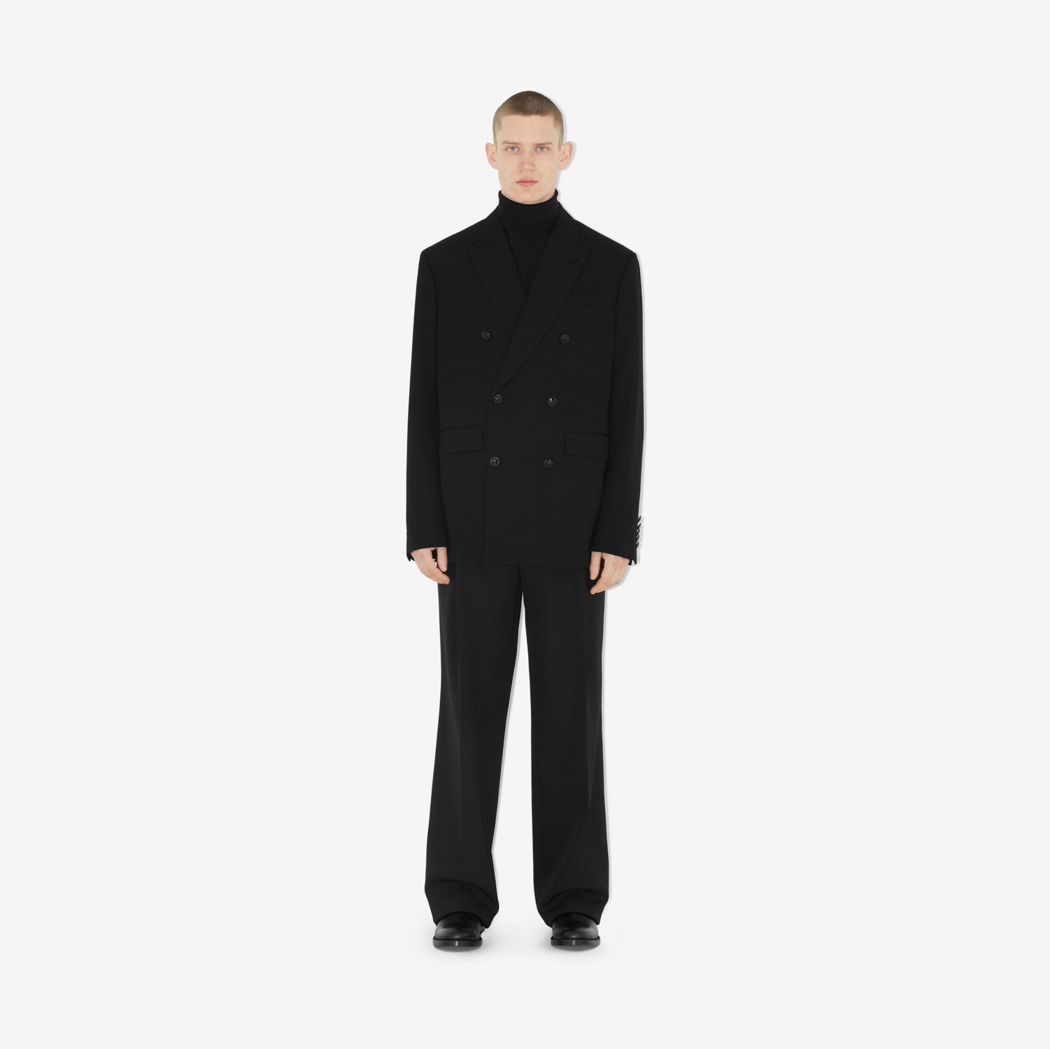 Pantalones de pernera ancha en lana con franjas laterales (Negro) - Hombre | Burberry® oficial
