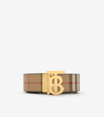 Reversible Check TB Belt in Archive beige/gold - Men, Cotton
