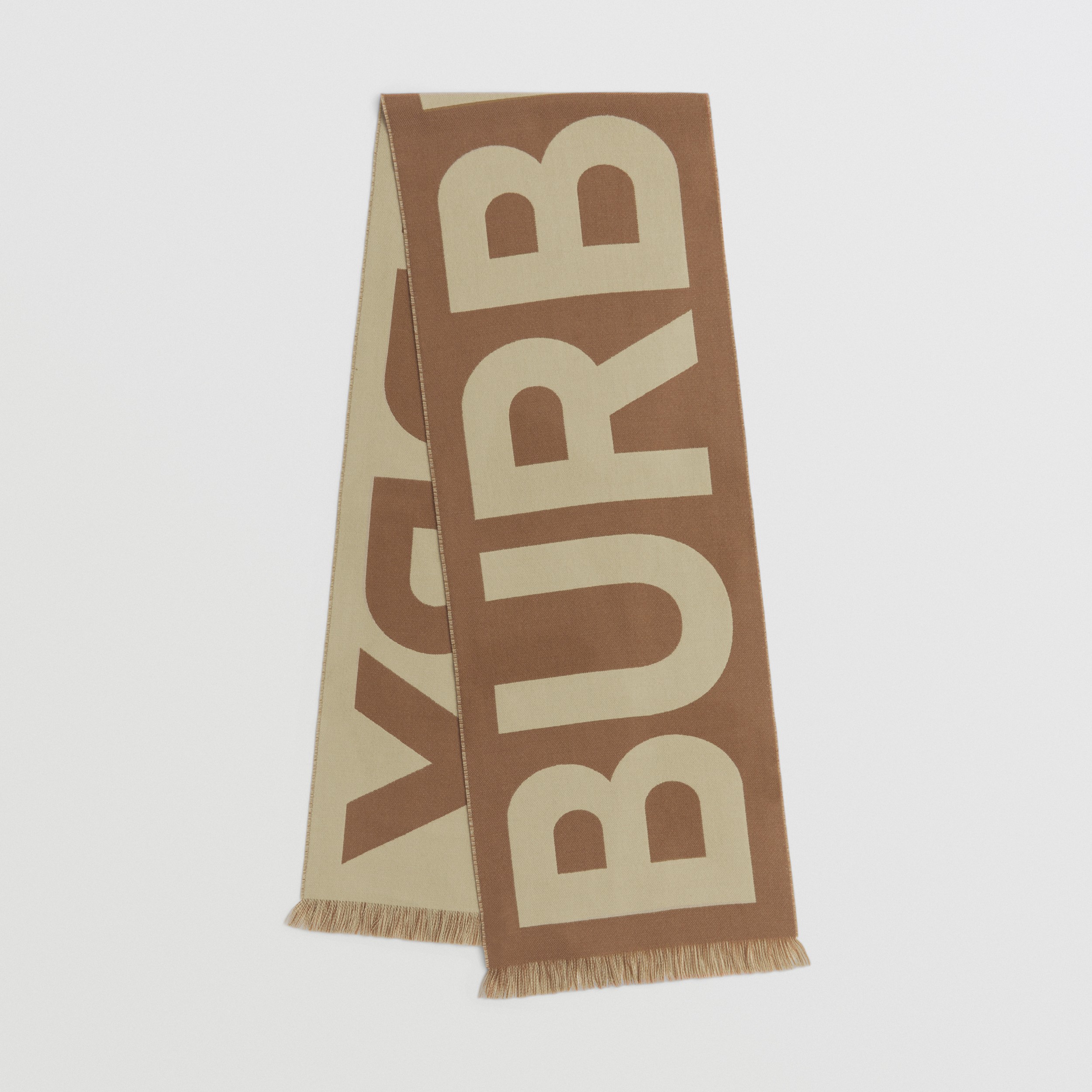 Logo Wool Jacquard Scarf in Birch Brown | Burberry® Official - 1