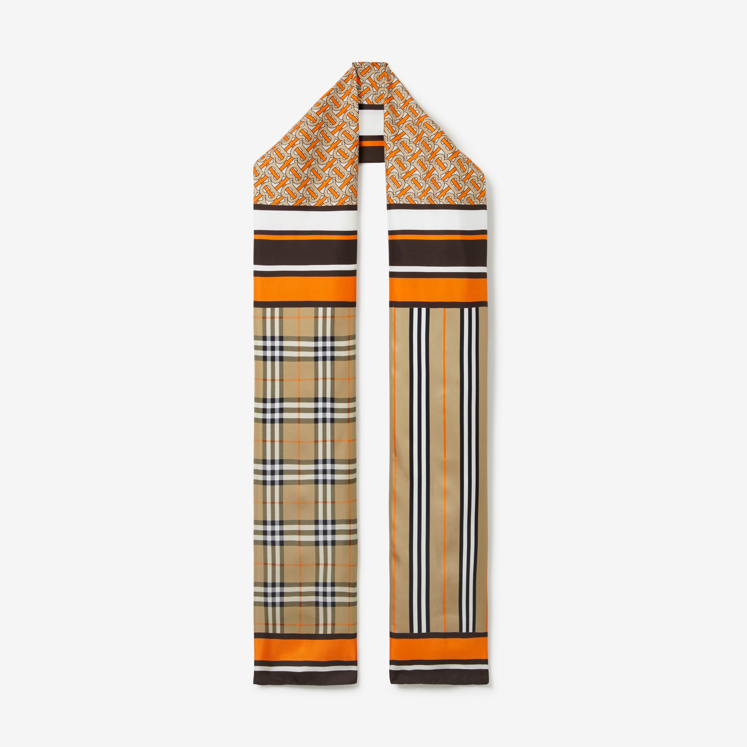 Echarpe de seda com estampa de monograma (Laranja Intenso) | Burberry® oficial - 1