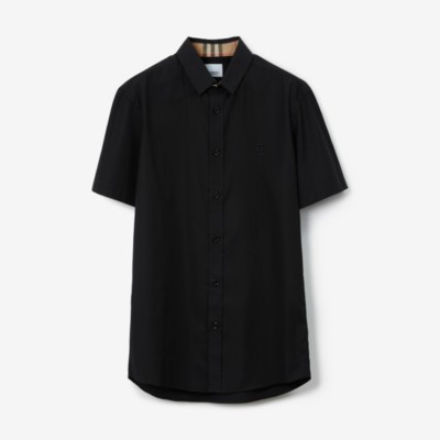 Short sleeve Monogram Motif Stretch Cotton Shirt in Black Men