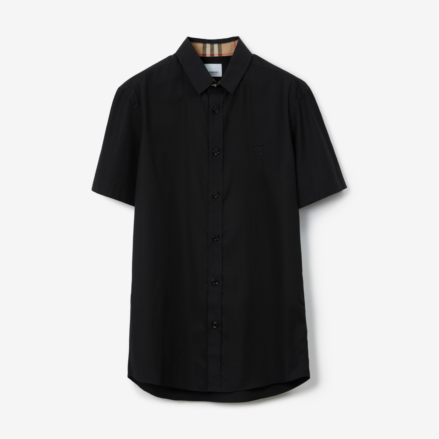 Short-sleeve Monogram Motif Stretch Cotton Shirt in Black - Men ...