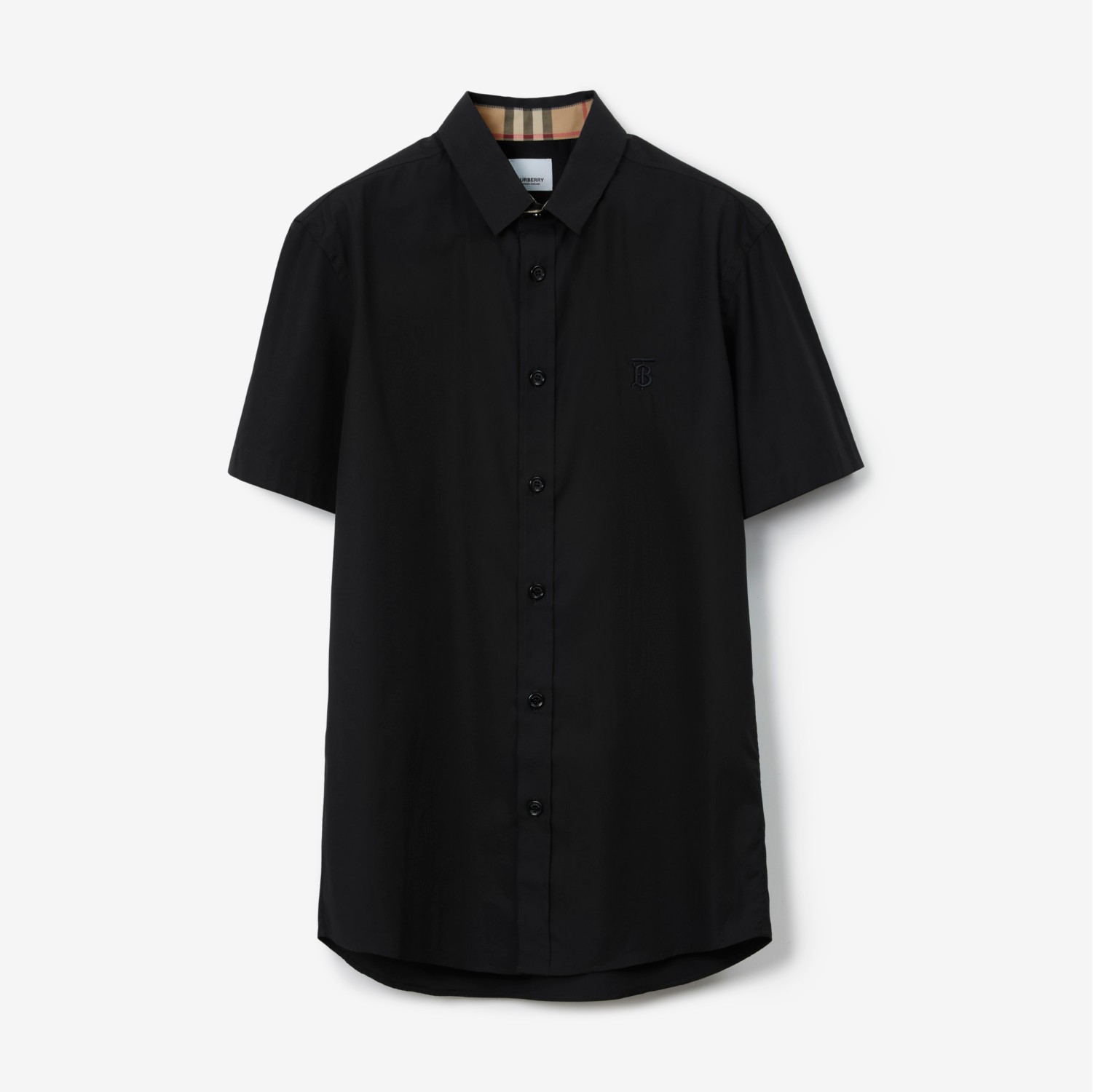 Chemise manches courtes en coton stretch Monogram Noir Homme Site officiel Burberry