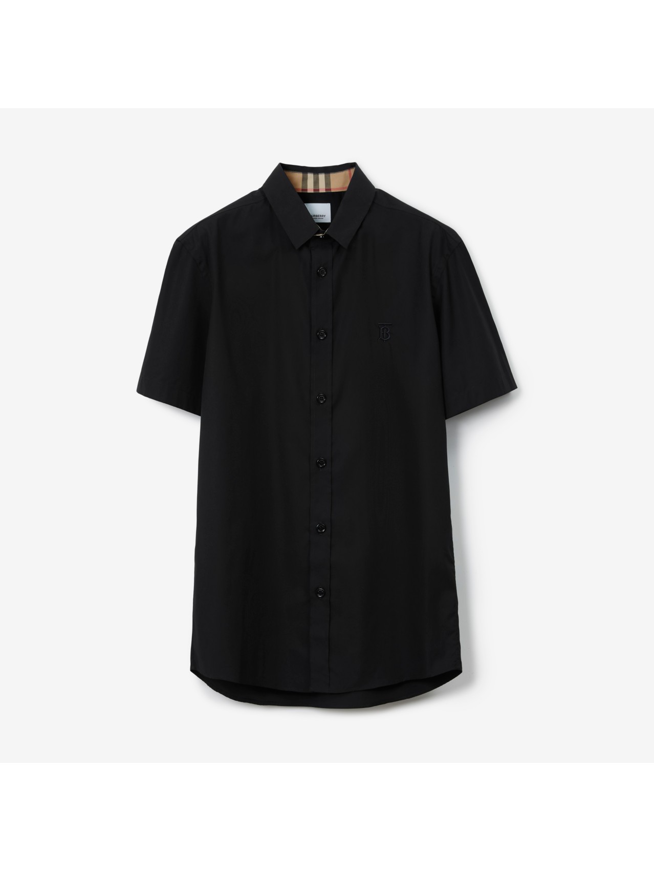 Chemise manches courtes en coton stretch Monogram Noir Homme