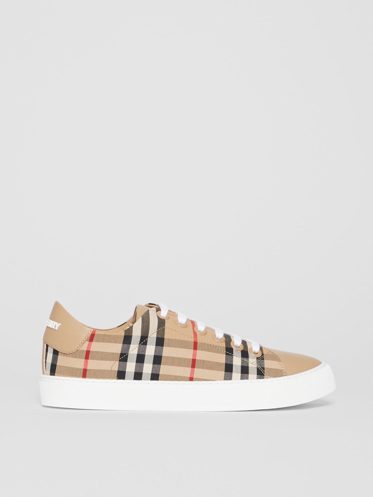 Vintage Check and Leather Sneakers by Burberry, available on burberry.com for $390 Bella Hadid Shoes SIMILAR PRODUCT