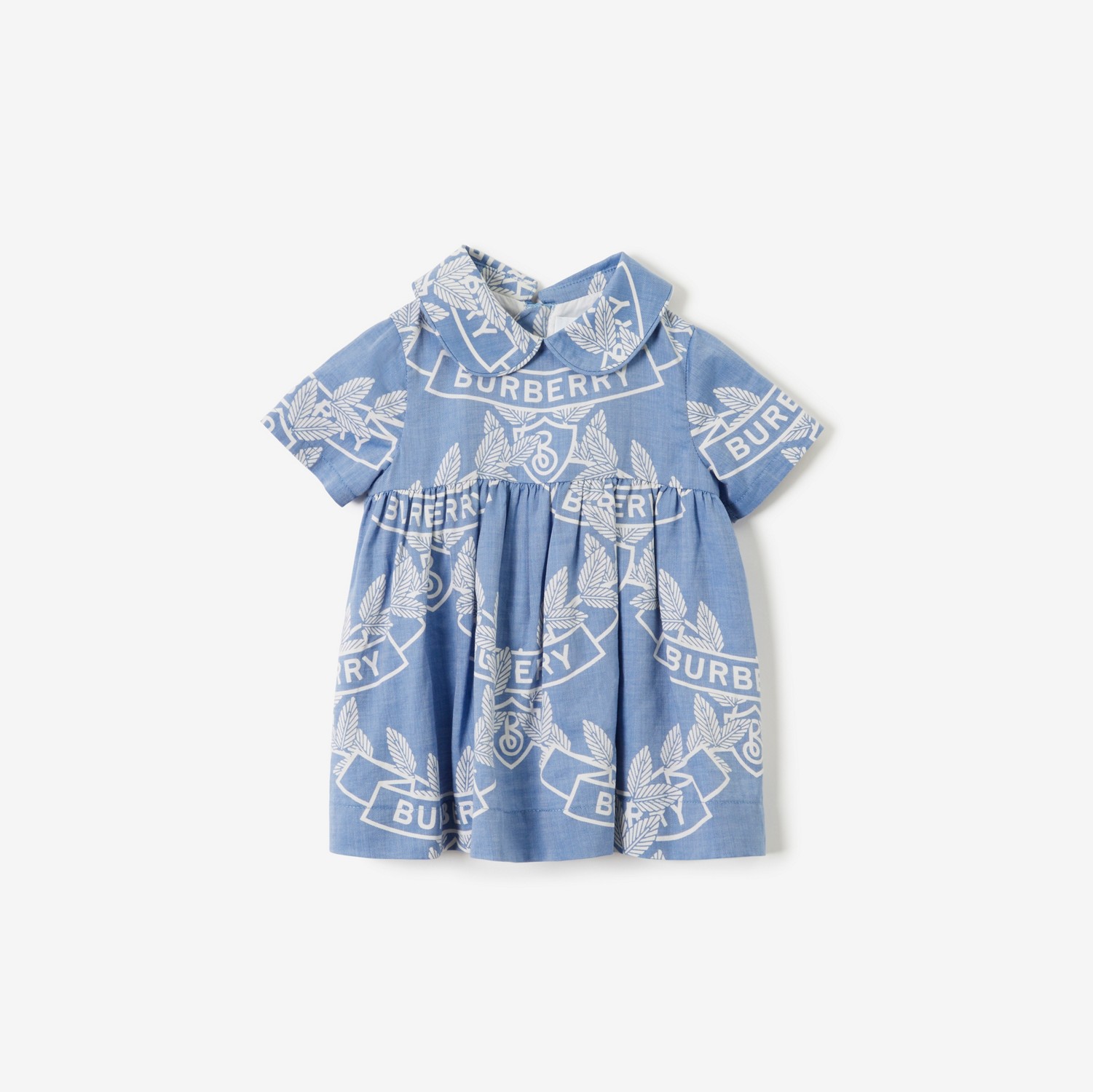 Vestido de algodão com emblema de folha de carvalho e calcinha (Azul Claro) - Crianças | Burberry® oficial