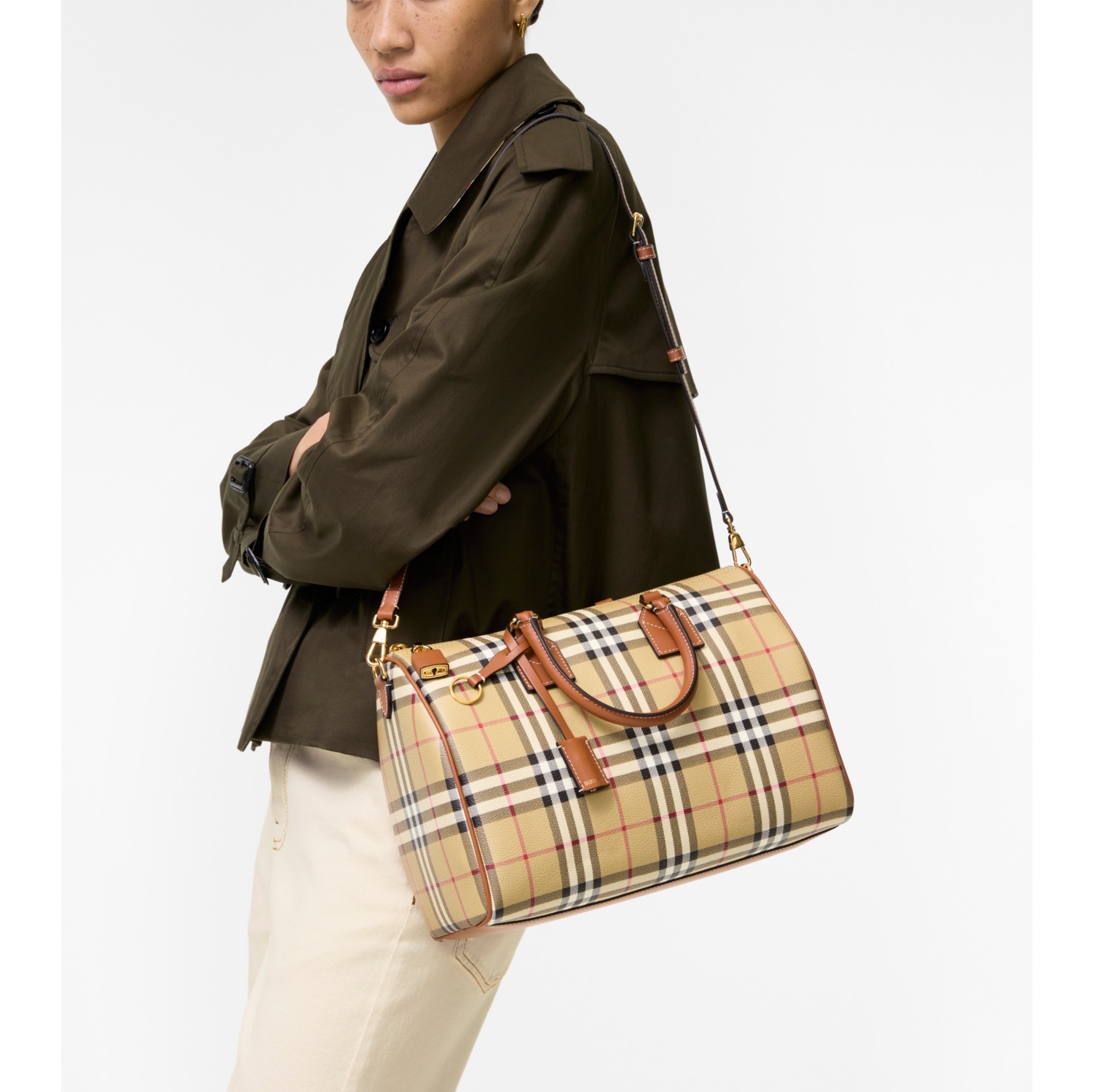 Medium Check Bowling Bag in Archive beige/briar brown - Women | Burberry® Official