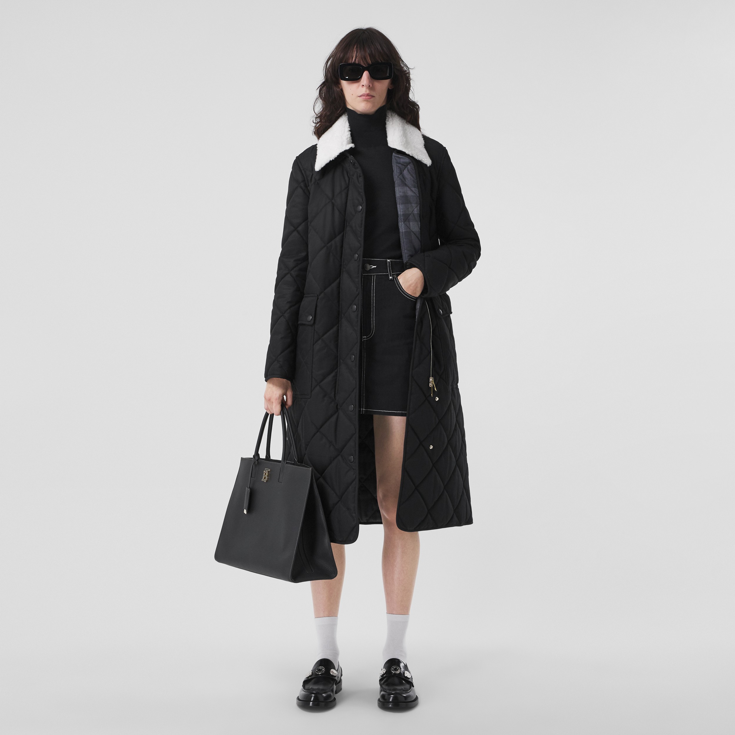 Detachable Collar Quilted Cotton Gabardine Coat in Black - Women | Burberry® Official - 1