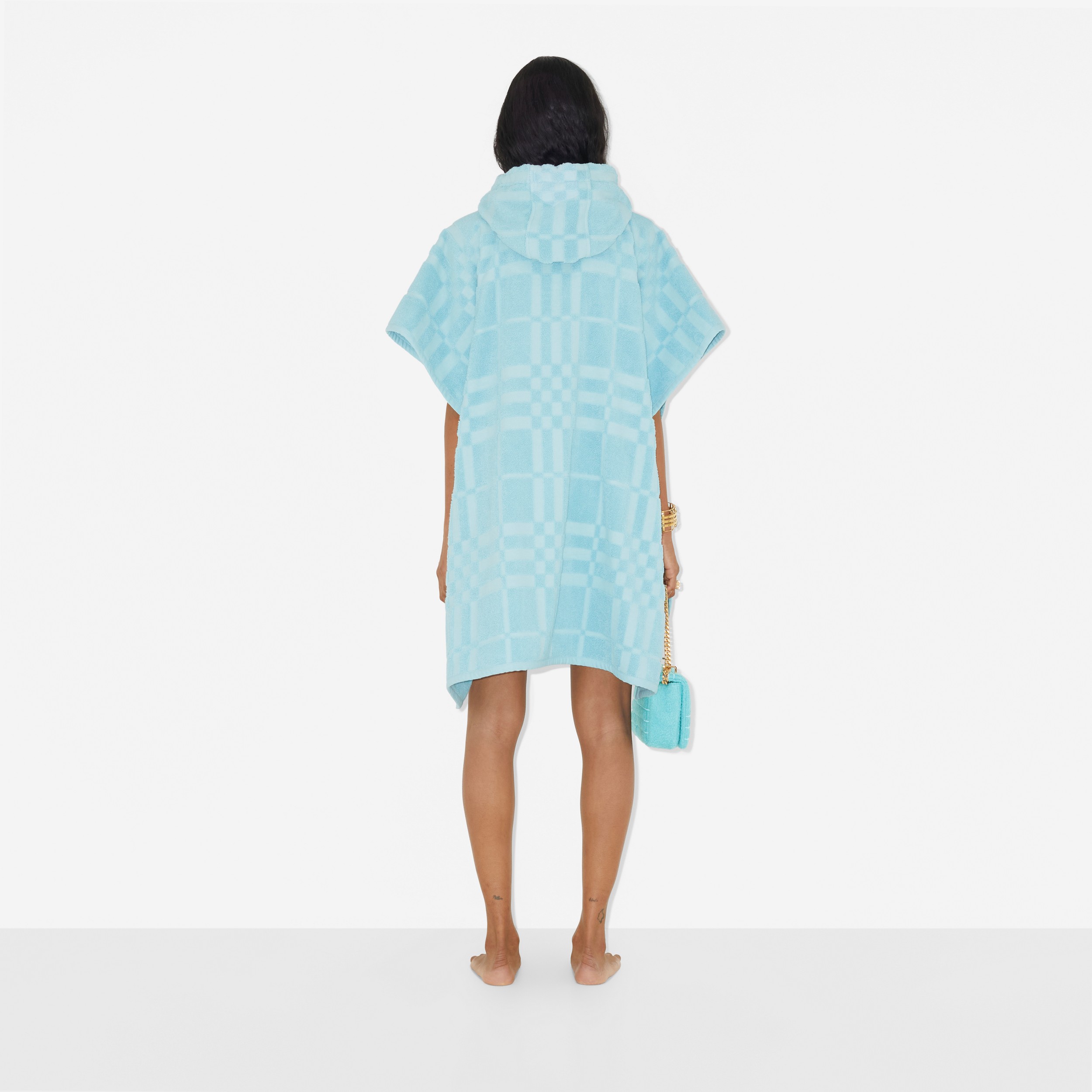 Check Cotton Jacquard Poncho in Bright Topaz Blue - Women | Burberry® Official - 4
