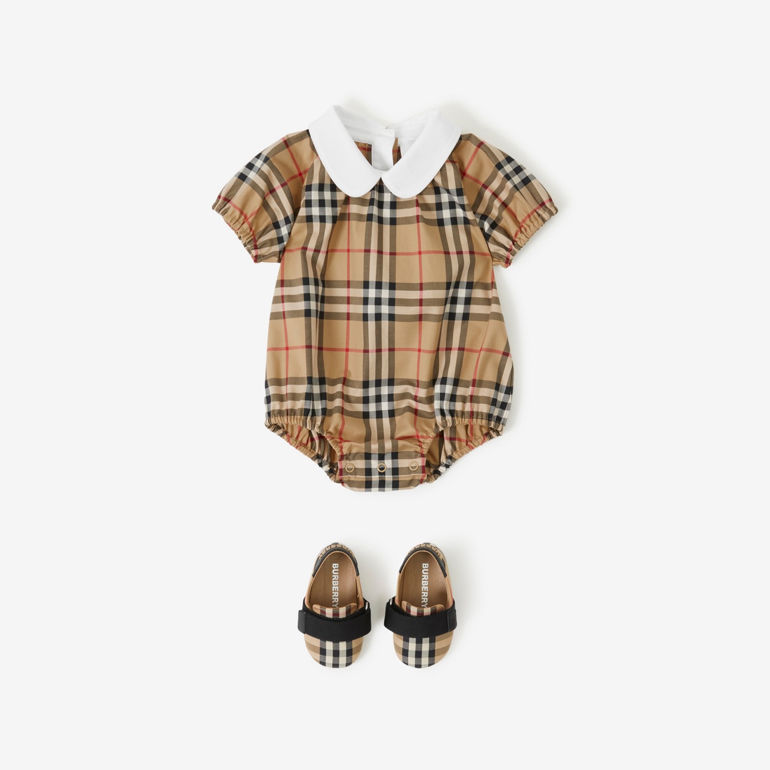 Check Stretch Cotton Bodysuit in Archive Beige - Children | Burberry® Official