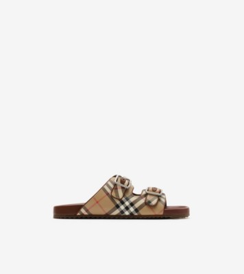 Check and Leather Urchin Sandals in Archive beige - Men | Burberry