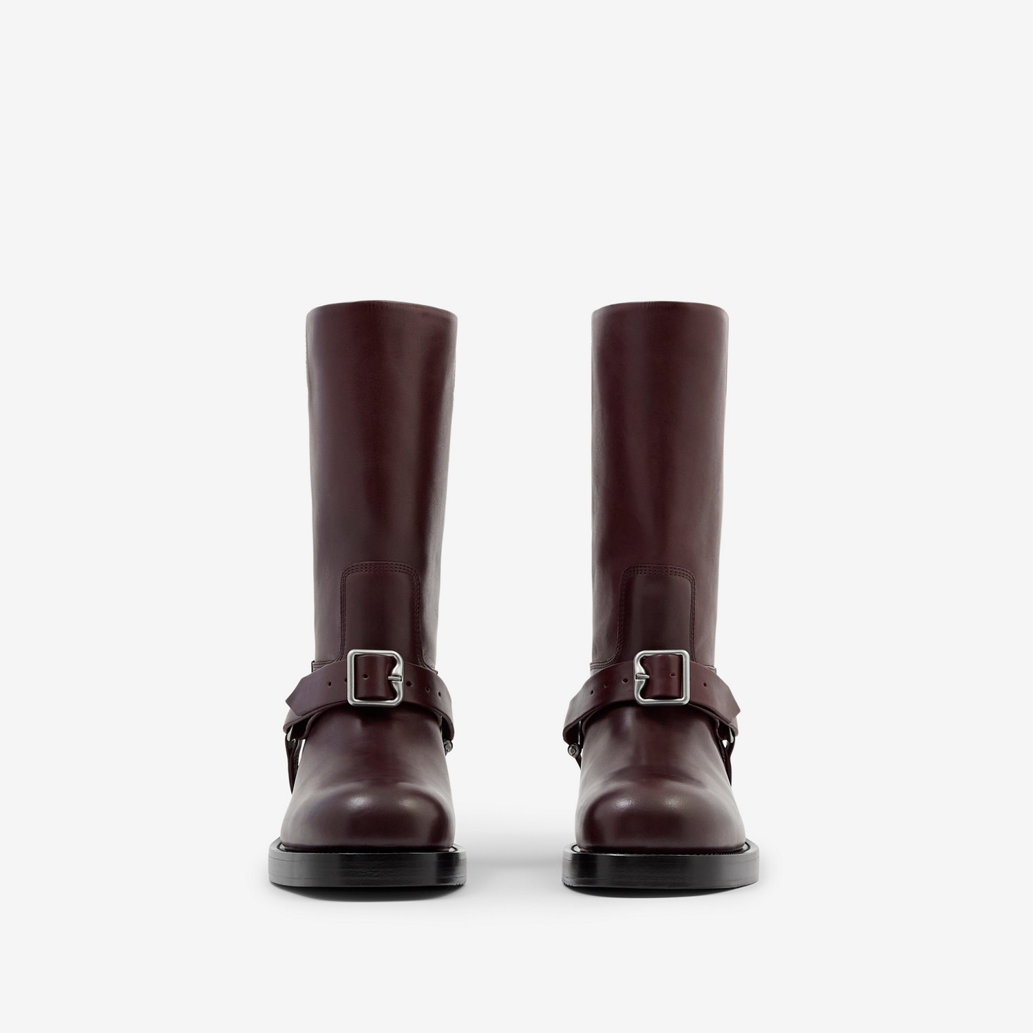 Leather Saddle Low Boots in Aubergine - Men | Burberry® Official