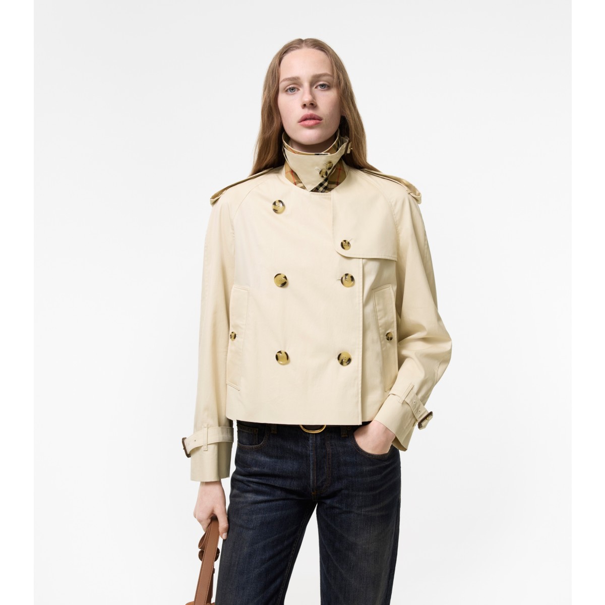  Check Cropped Tropical Gabardine Mayfair Trench Jacket