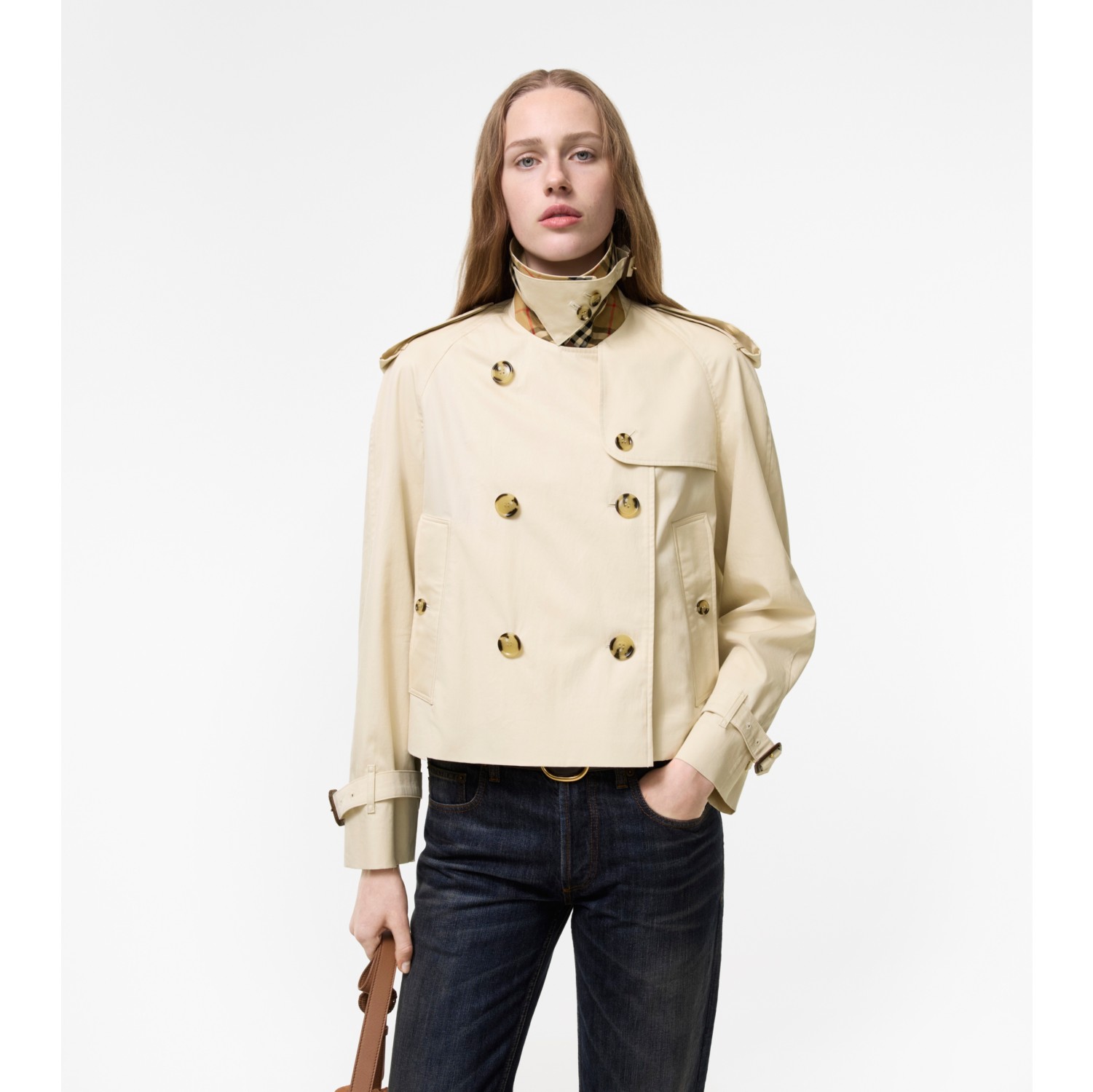 Chaqueta Mayfair Cropped estilo trench coat en gabardina tropical