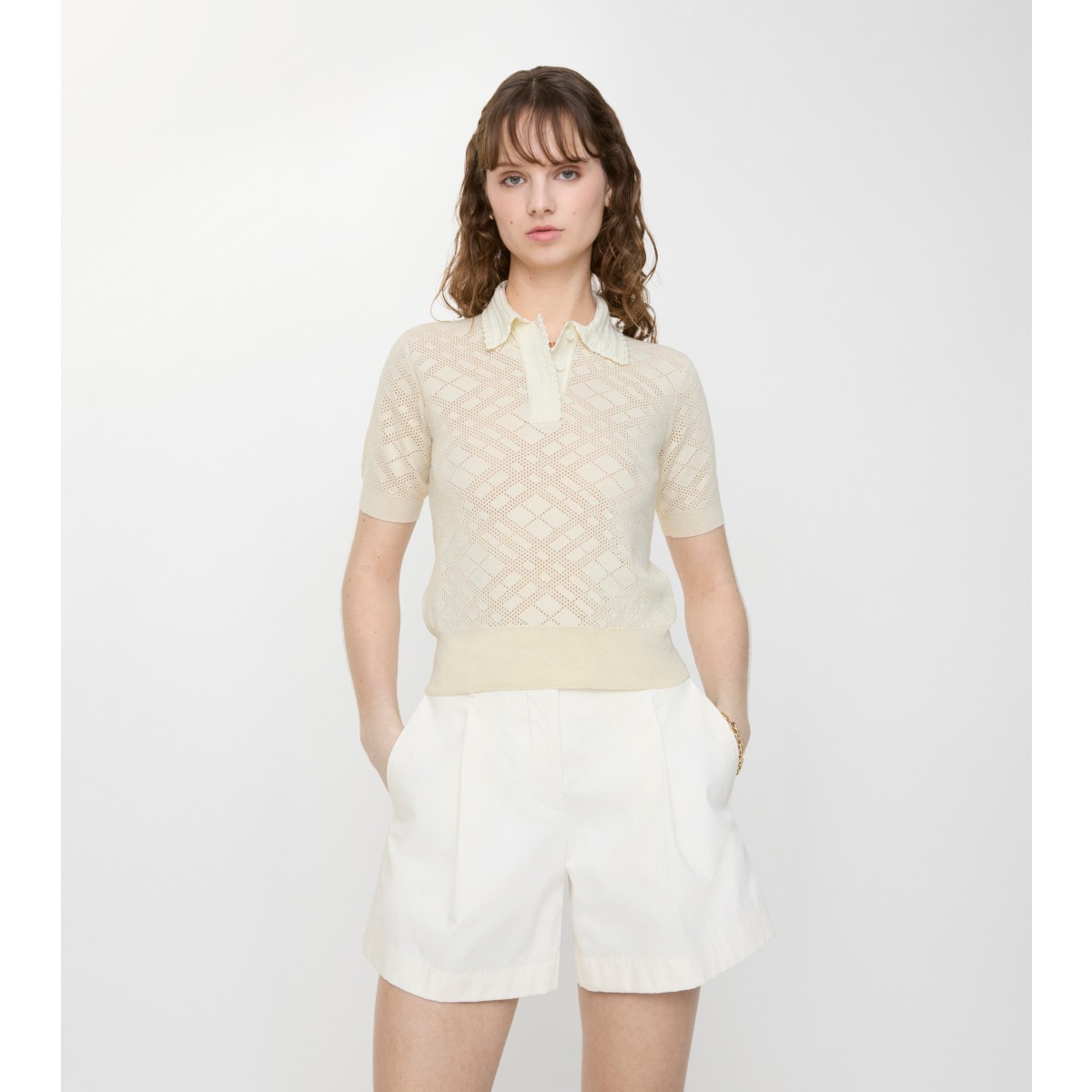  Check Wool Silk Polo Shirt