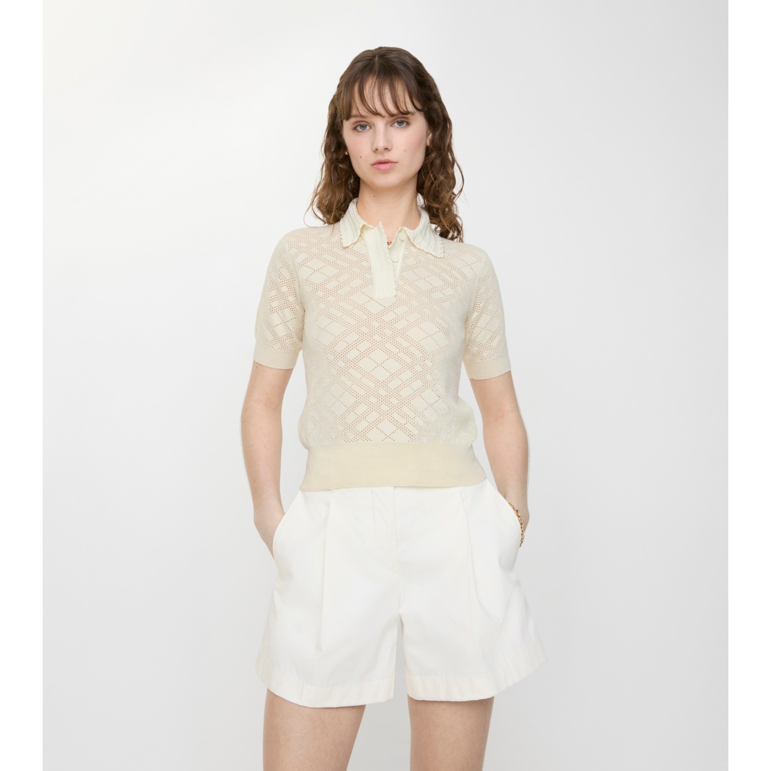 Check Wool Silk Polo Shirt - thumbnail 2