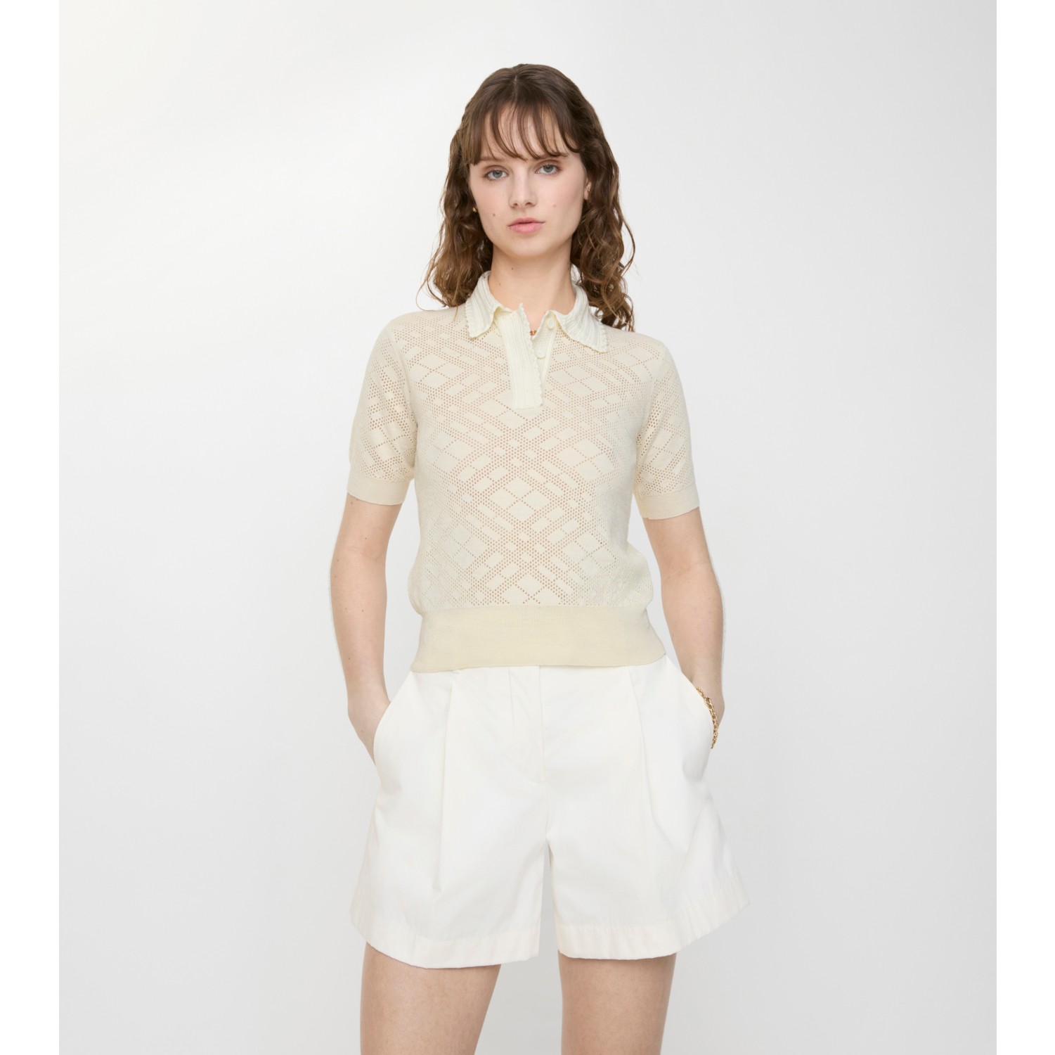 Check Wool Silk Polo Shirt