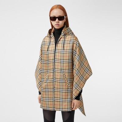 Vintage Check Silk Padded Cape in Archive Beige - Women | Burberry 