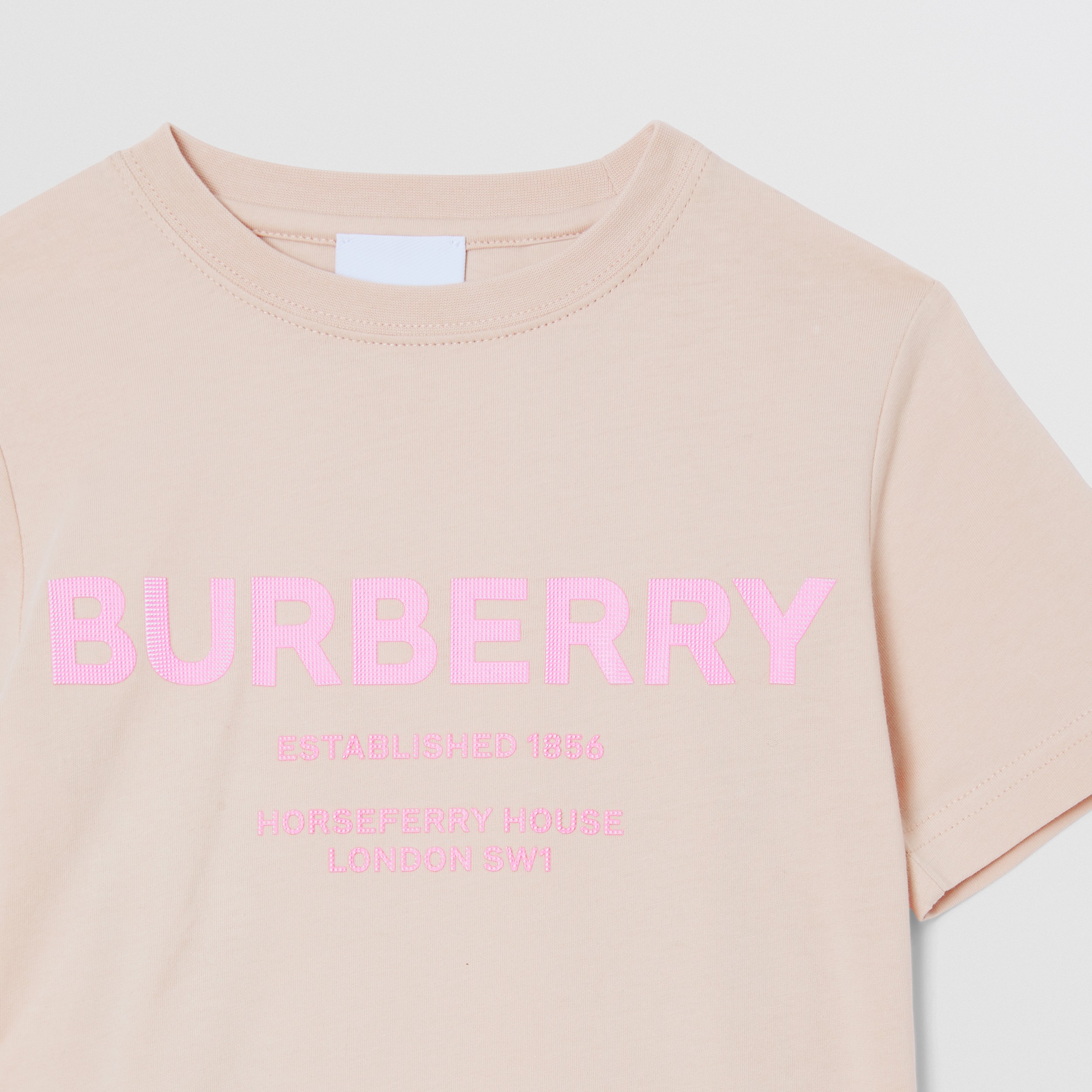 Horseferry Print Cotton T-shirt in Light Rose Beige | Burberry® Official - 4