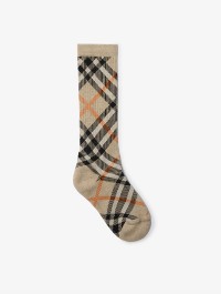 Check Cotton Blend Socks in colour Sand