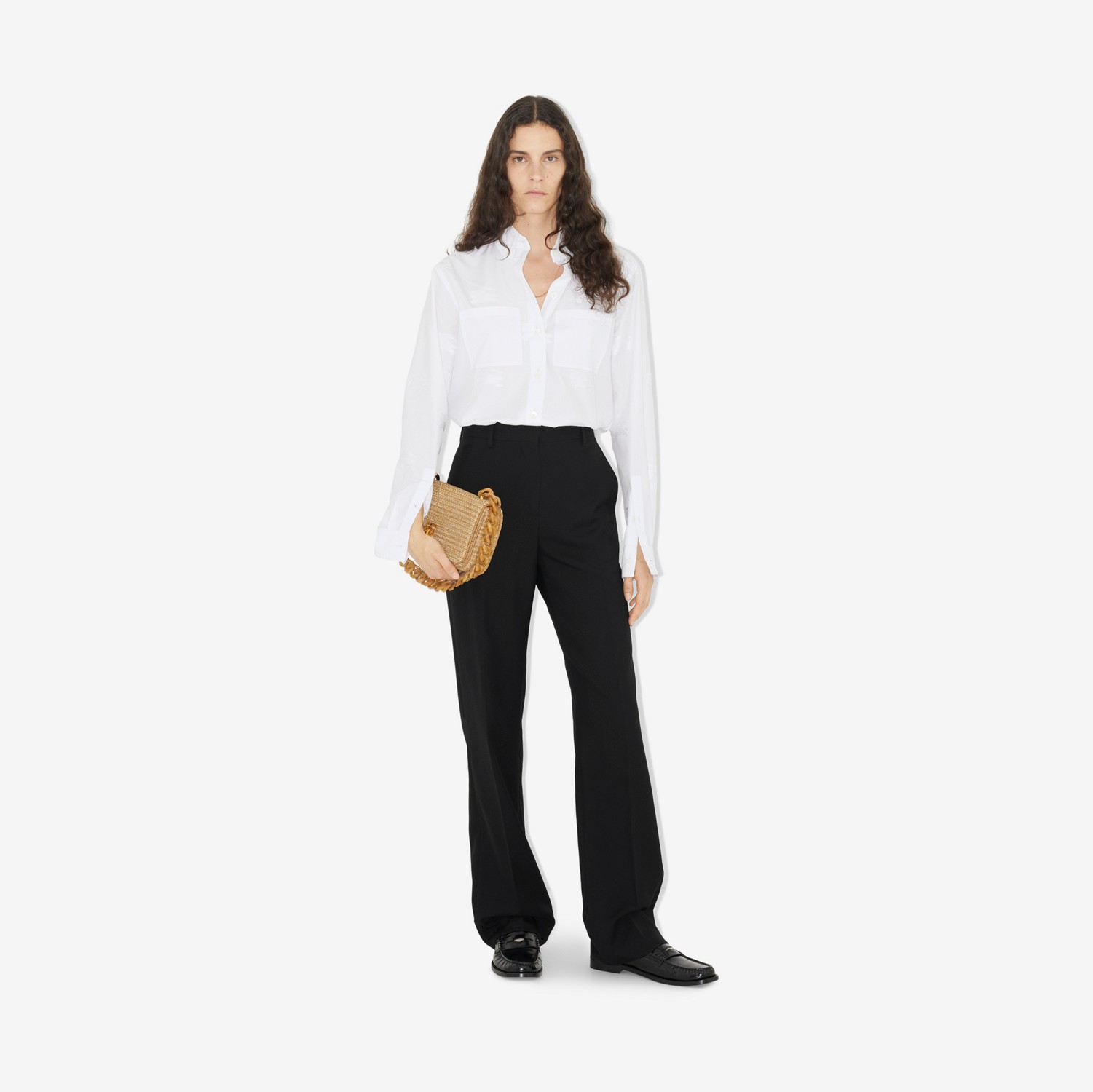 Camisa en fil coupé de mezcla de algodón con emblemas Equestrian Knight (Blanco Óptico) - Mujer | Burberry® oficial