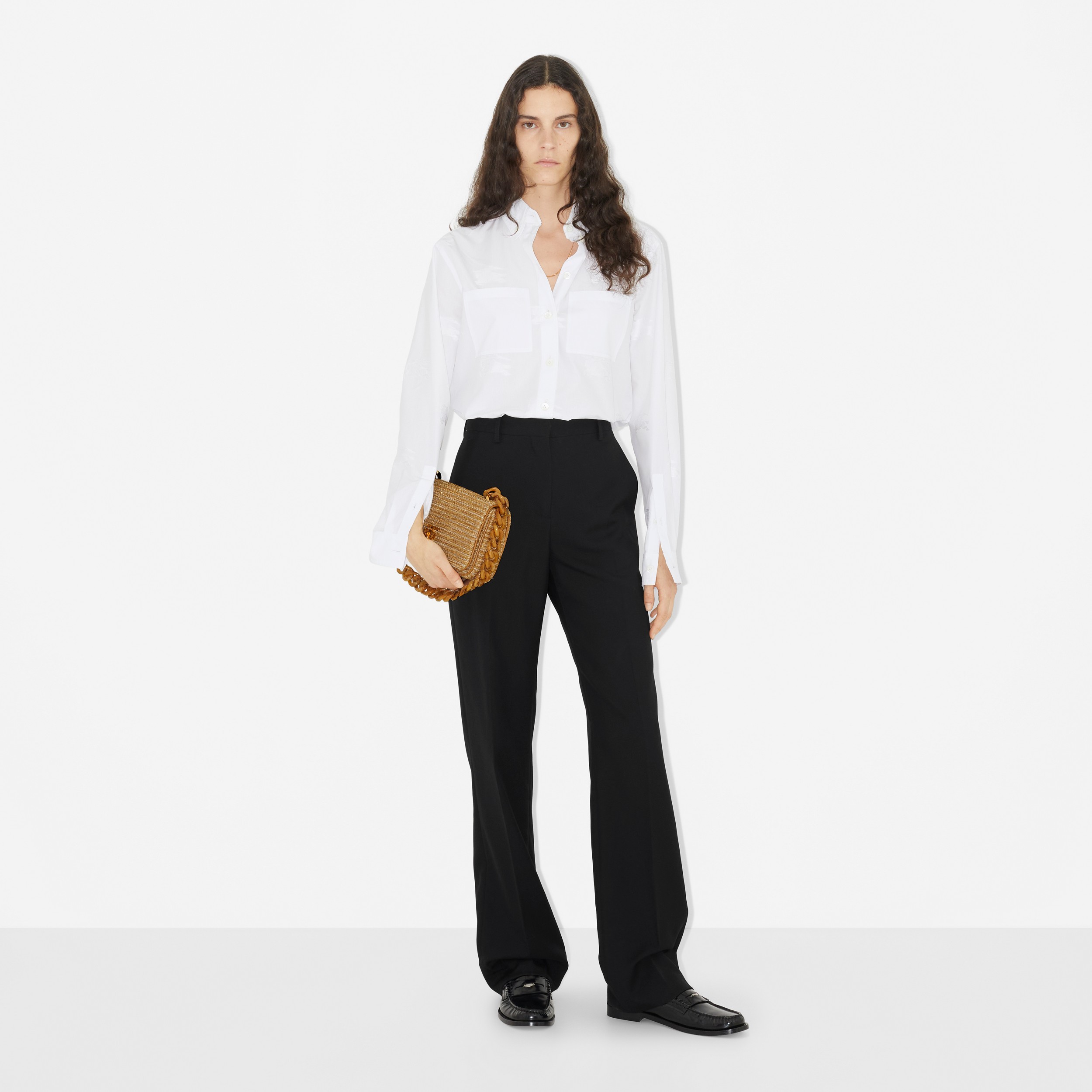 Camicia in misto cotone fil coupé con cavaliere equestre (Bianco Ottico) - Donna | Sito ufficiale Burberry® - 2