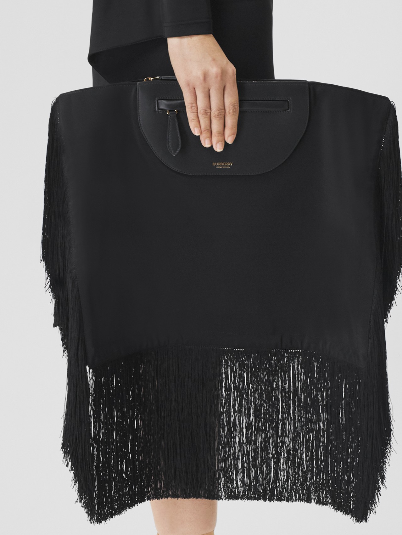 Fringed Leather Olympia Scarf Clutch in Black